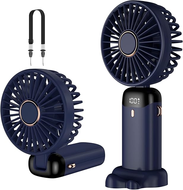 Rafada Handheld Fan, Mini Portable Fan USB Rechargeable, Small Pocket Fan 5 speeds with Lanyard and Base, Built-in 4200mAh Battery USB Desk Fan Foldable for Office, Outdoor, Home, School