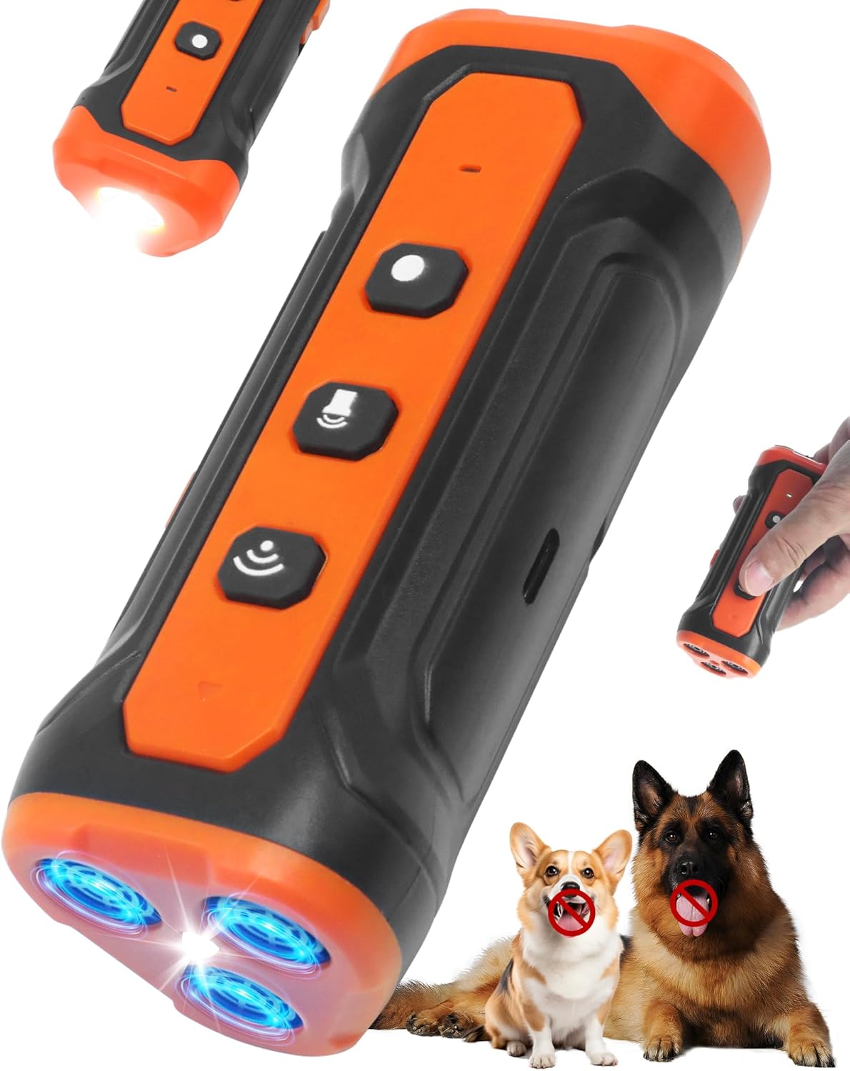 Sonic Bark Deterrents, Anti Barking Device for Dogs with 3X Sonic Emitters - 33ft Range, Rechargeable, 5 Modes, Humane & Portable Behavior Corrector for Indoor/Outdoor Use.