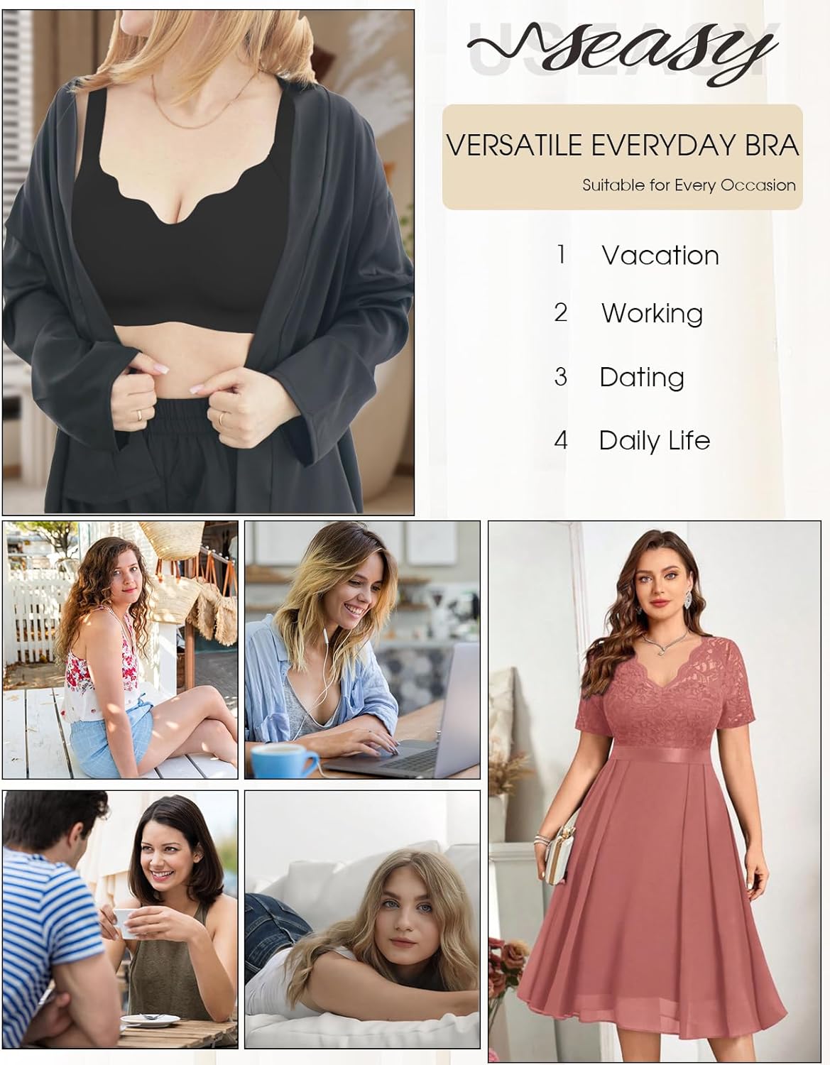 Wireless Bras for Women Plus Size Push Up Bra No Underwire Seamless Scalloped Full Coverage Bralette Comfortable - Image 5