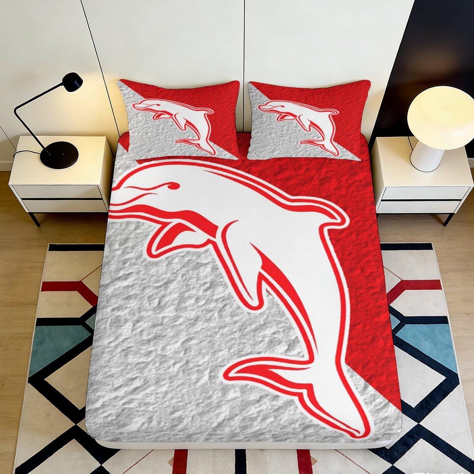 3D Printed Dolphin Fitted Sheet Microfiber Deep Pocket Full Wrap Bedroom Bedding Non-Slip Dolphin Mattress Fitted Cover 200x200x25cm 90x200x25cm