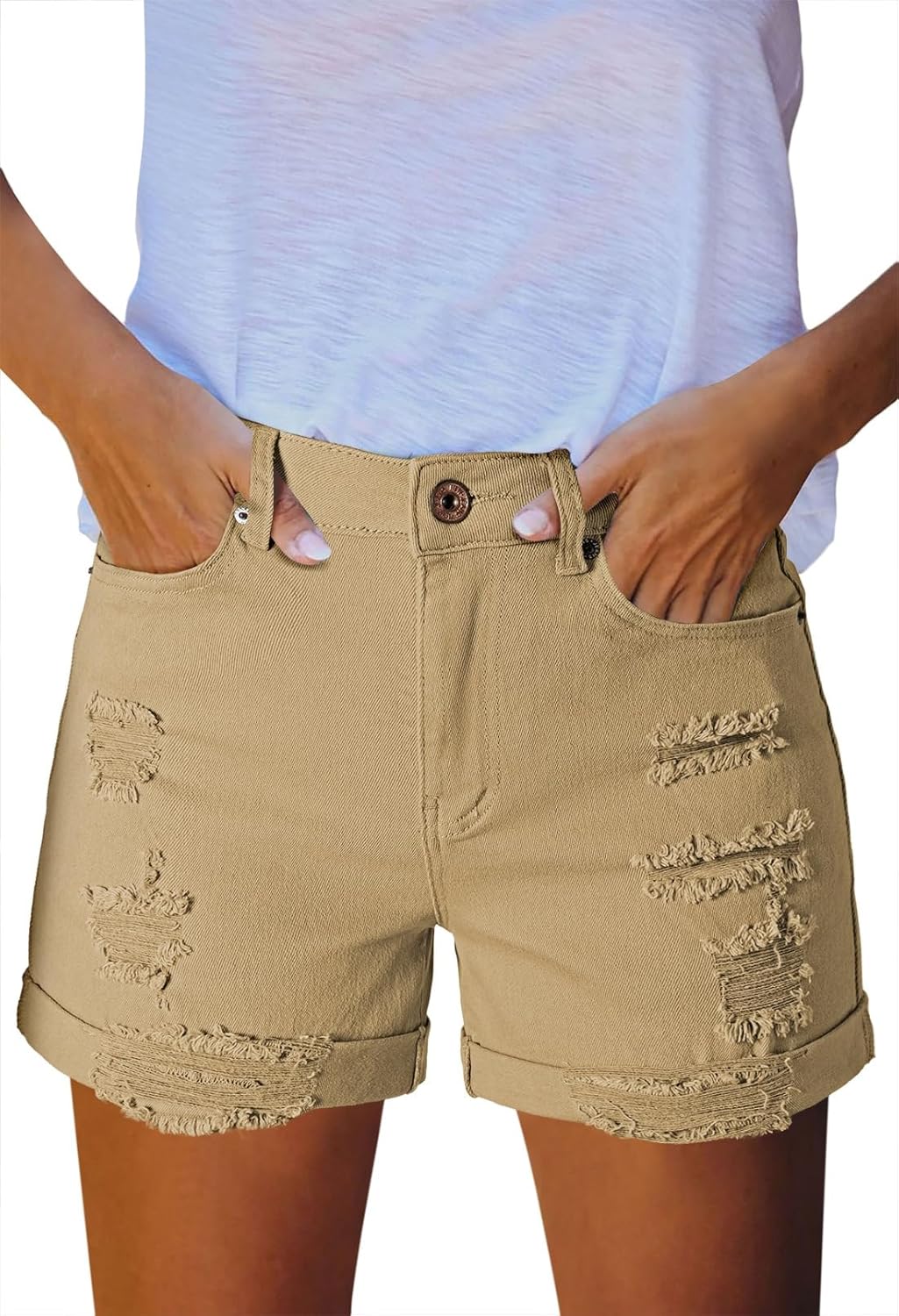 Pink Queen Women's High Waisted Denim Shorts Casual Ripped Summer Hot Short Jeans Frayed Distressed Jeans Shorts with Pockets - Image 2