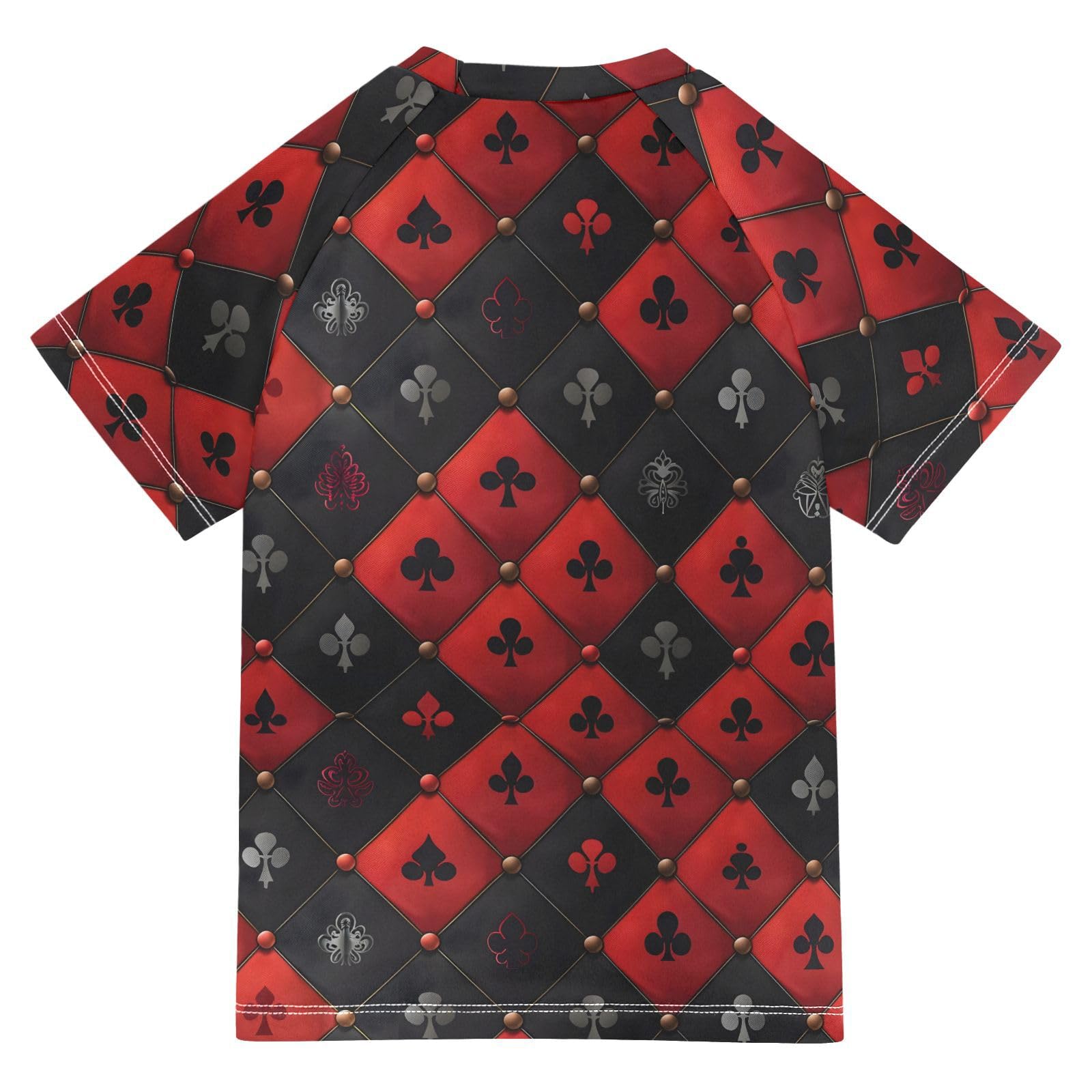 ALAZA Kids Rash Guard Toddler Swim Shirt Boy Girls Red Black Card Print UPF 50+ Short Sleeve 4T
