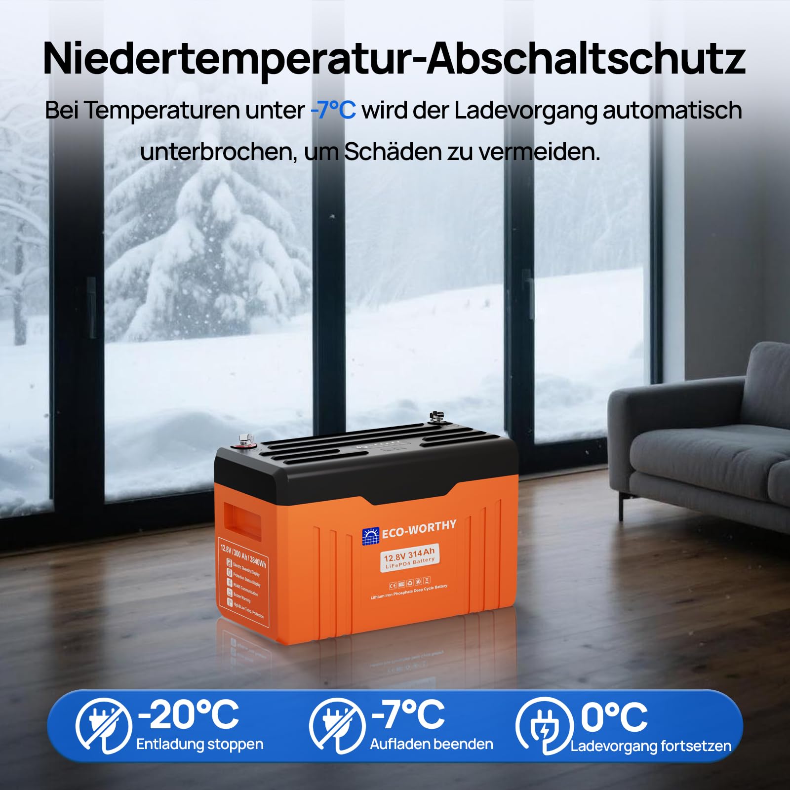 ECO-WORTHY 12V 314Ah LiFePO4 Bluetooth mit Display,4019Wh Lithium batterie 12V mit BMS Low Temperature Schutz für Boot,Wohnwagen,Wohnmobil