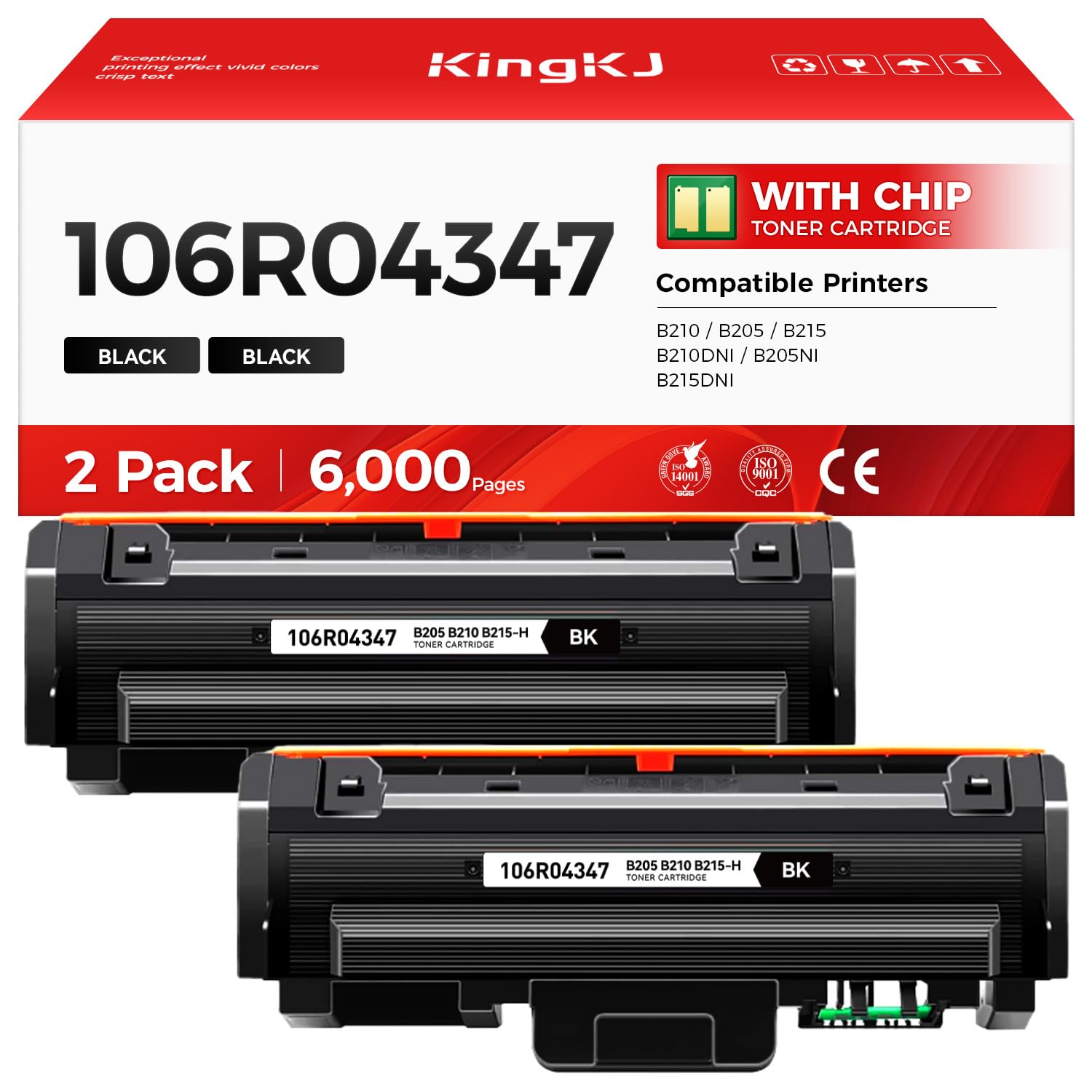 B205 B210 B215 Toner Cartridge Black 2-Pack High-Yield Replacement for Xerox 106R04346 106R04347 Toner Compatible with Xerox B210 B205 B215 B210DNI B205NI B215DNI Laser Printer Ink All-in-One Copier