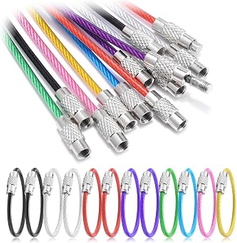 12 Pack 4" Key Ring Wire Keychain Cable Keyring Keychain Holder Clips Small Loops for Car Keys, Luggage Tags, Bag Tags, Crafts Assorted, 2mm