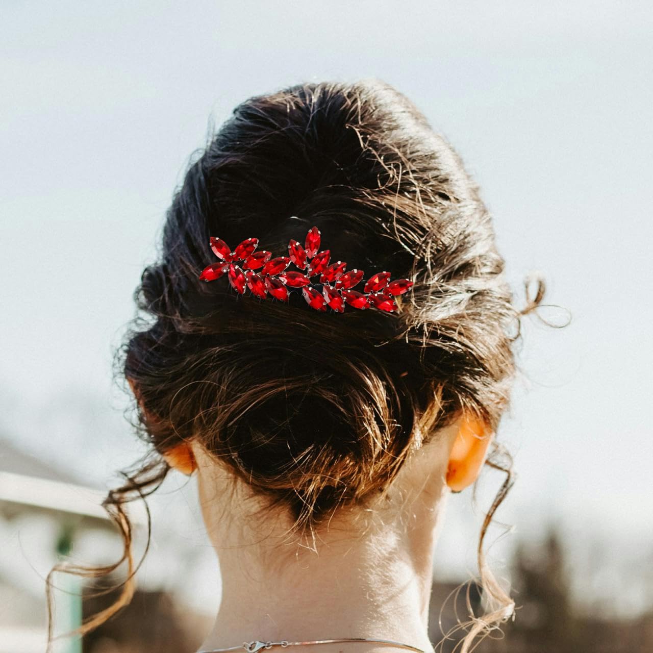 FRCOLOR Kopfhüungen für die Braut Kristallhaar-Seienkamm Haarkamm aus roten Kristall haarspange hochzeit haarnadeln hochzeit Haarschmuck für die Hochzeit Haarkämme BrautHaarkamm Mode