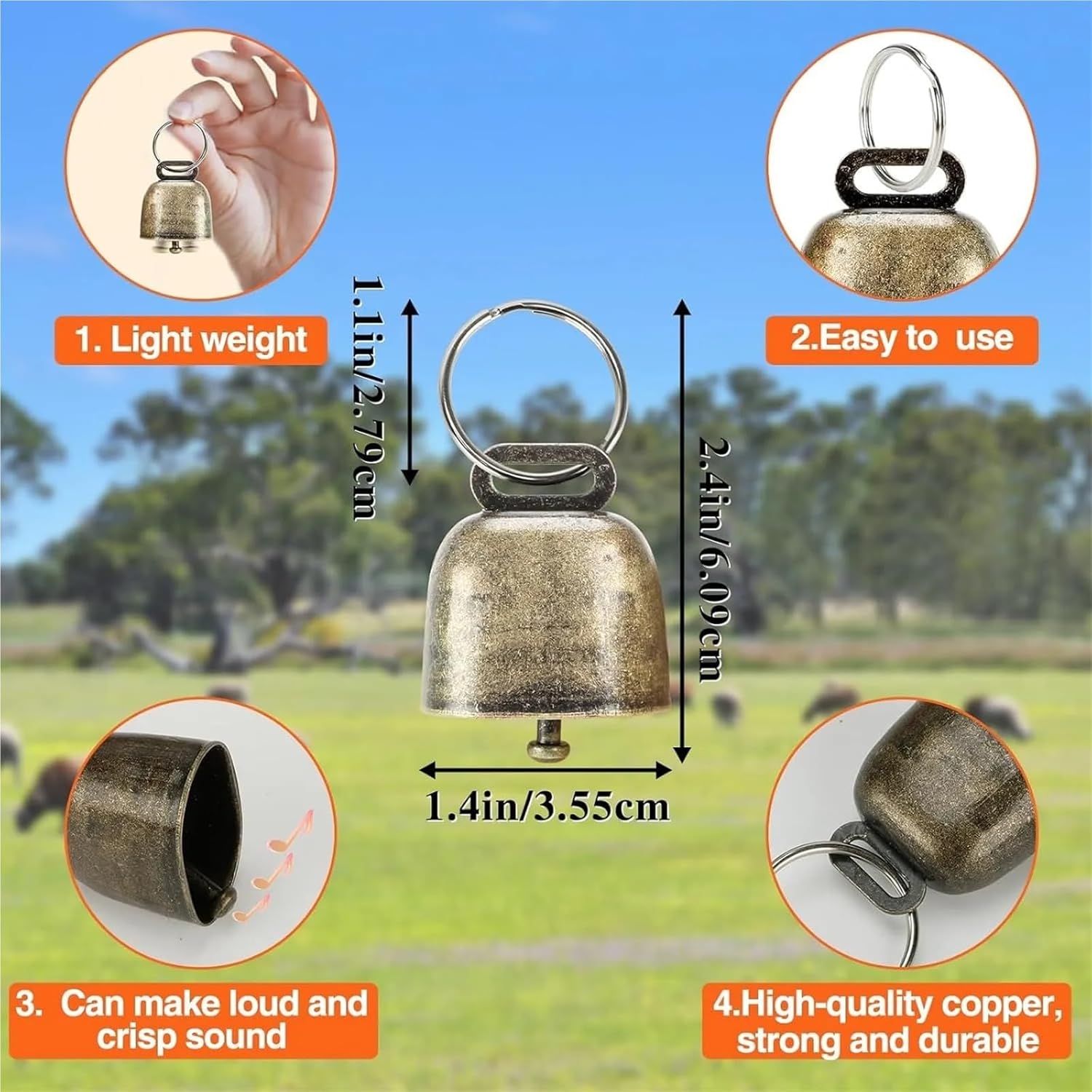 5pcs Goat Collars with Bells, Adjustable Nylon Collar Set, Horse Sheep Cow Grazing Copper Bells Pet Anti-Lost Bronze Bell for Animal(Multi-Colored)