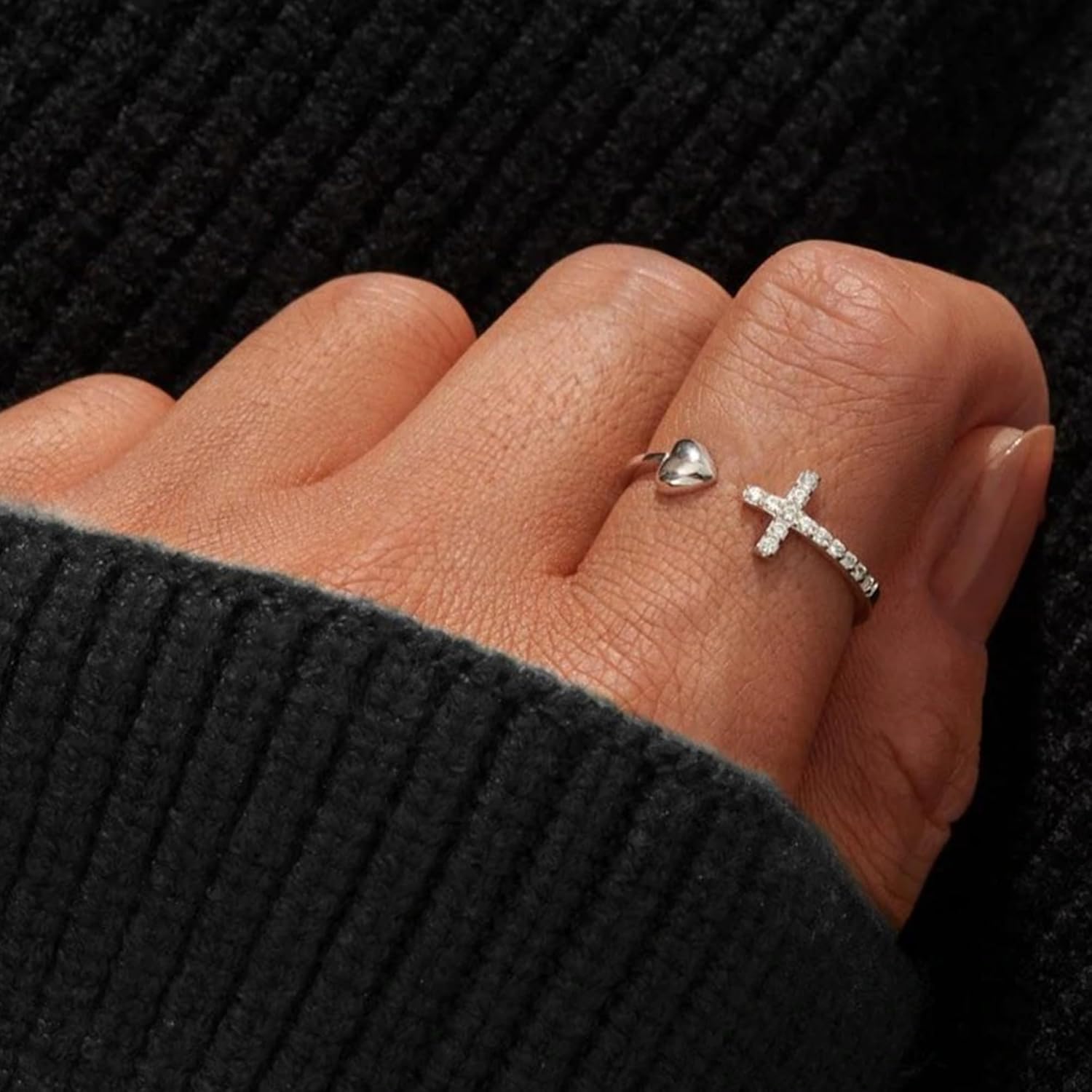 Christian Gifts S925 Sterling Silver Cross Ring for Daughter Women Cubic Zirconia Sterling Silver Adjustable Ring Christian Pray Cross Thumb Rings With Inspirational Card - Image 5
