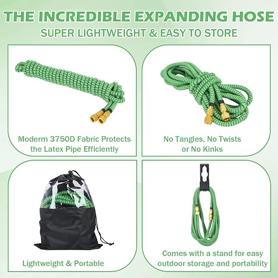Expandable Garden Hose 100ft, with10-Function Hose Spray Gun.
