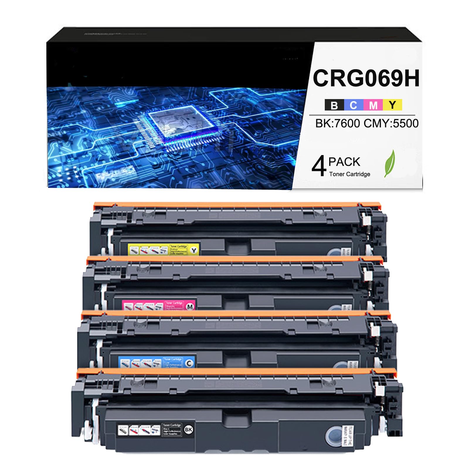 069H CRG-069H CRG069H Cartouche de Toner Compatible Haute Capacité (BK:7600 CMY:5500 Pages) pour Imprimante Laser Canon i-SENSYS MF752 MF752Cdw MF754 MF754Cdw LBP673 LBP673Cdw (4pk-BK/C/M/Y)