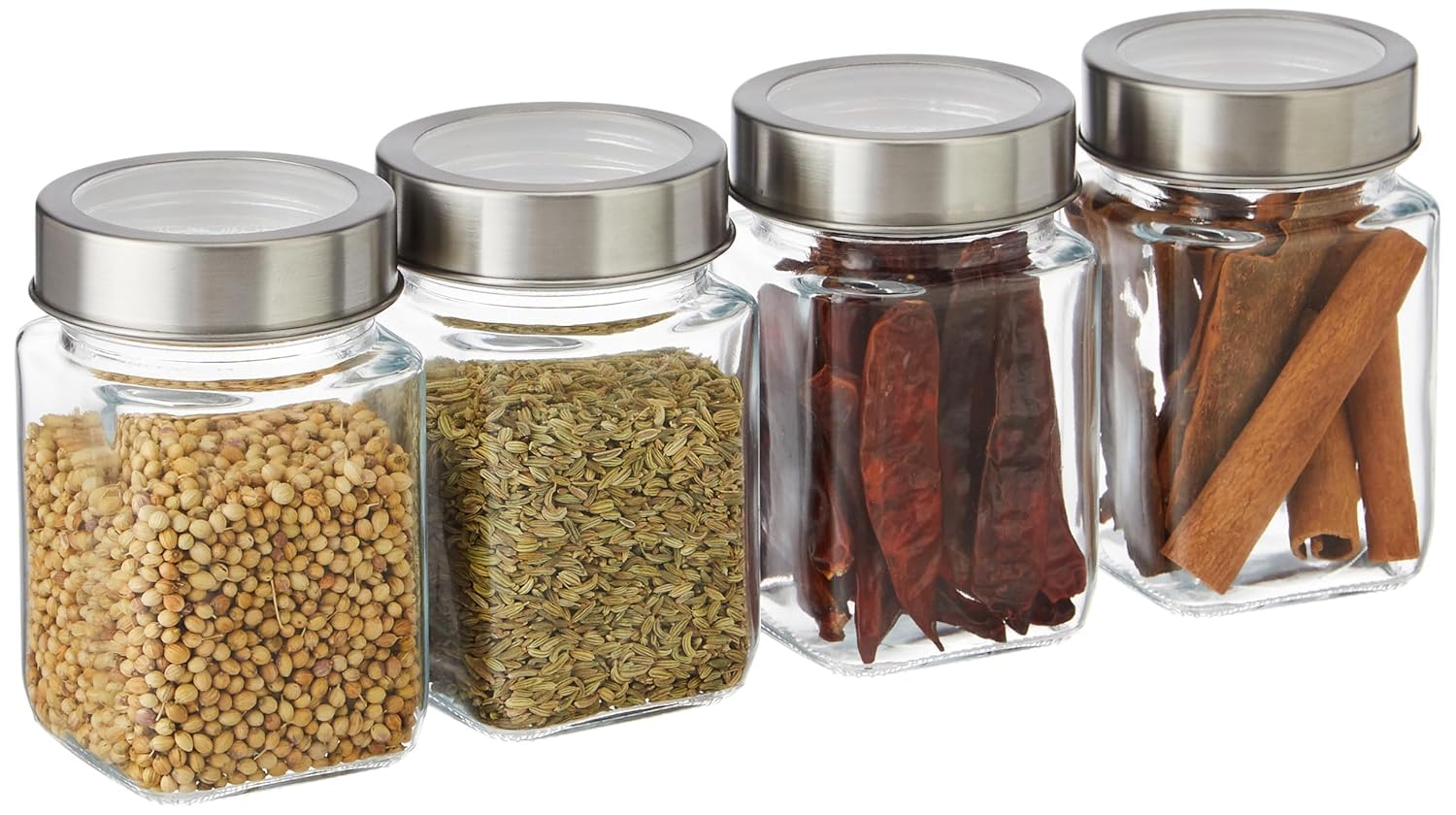 CROCO JAR Square Glass Storage Containers 310ml | Transparent Airtight Kitchen Jars with Steel Lid | Cubical Glass Jars for Pantry, Snacks, Dry Fruits, Masala, Pickle & Coffee Beans | Pack of 4
