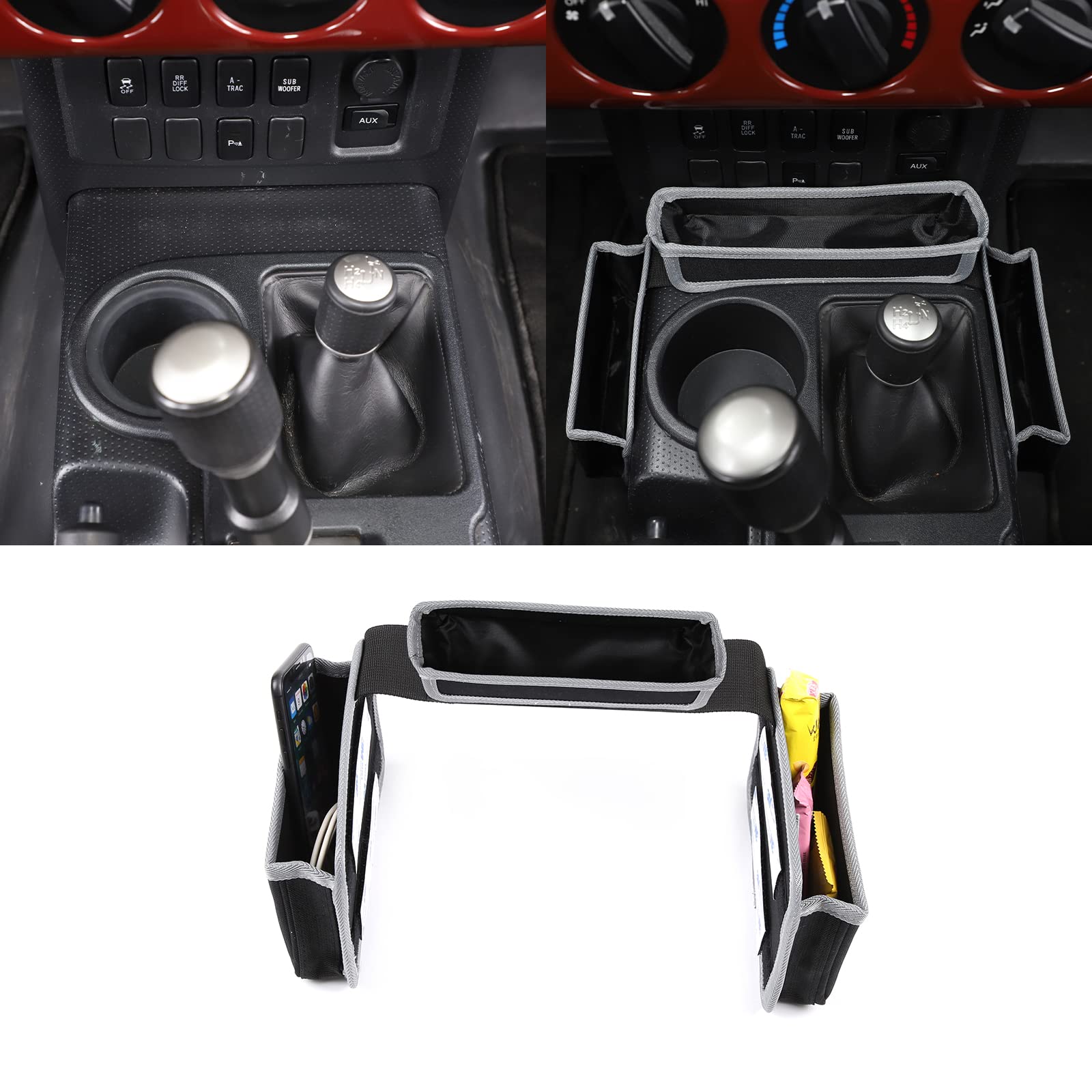 Fit for Toyota FJ Cruiser 2007-2021 Shifter Storage Box, Gear Shifter Console Side Storage Oxford Cloth Organizer Bag Interior Storage Accessories, 2PC