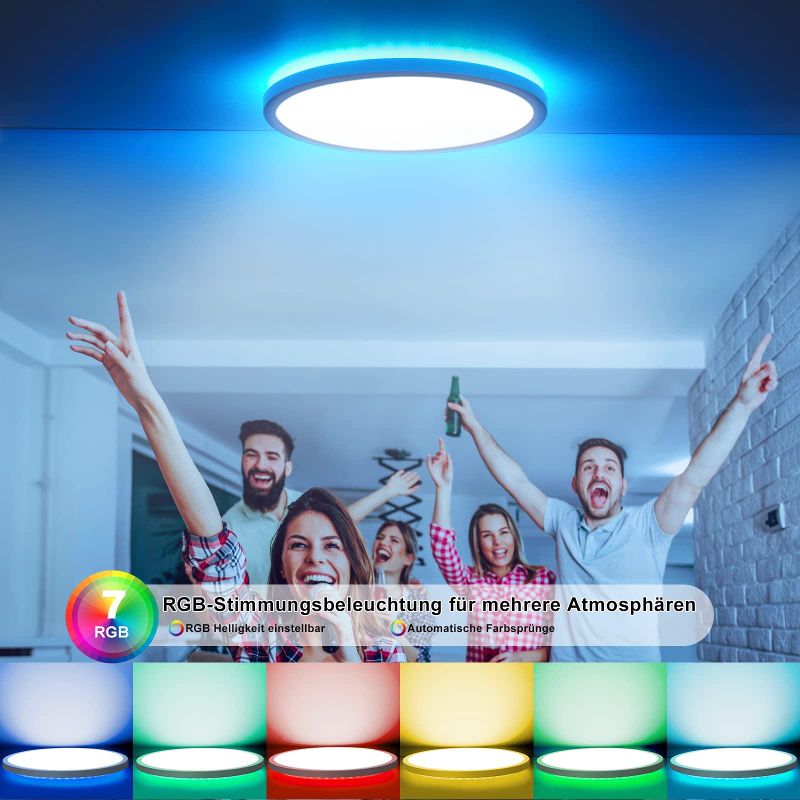 Plafonnier LED Dimmable, 24W 3200LM RGB Luminaire Plafonnier Led Avec
