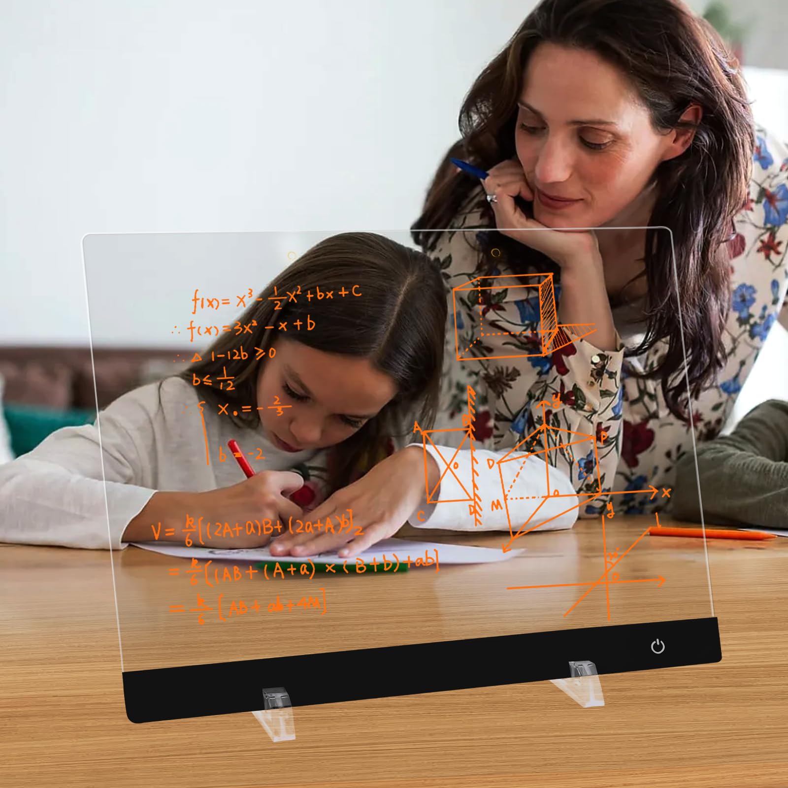 Lavagnetta in Acrilico con Luci LED, 35x25cm Lavagna Promemoria LED, 5 Modalità e 6 Colori Lavagna Luminosa per Disegnare, Tavoletta Grafica Bambini con Penna a 7 Colori, Catena, Supporto
