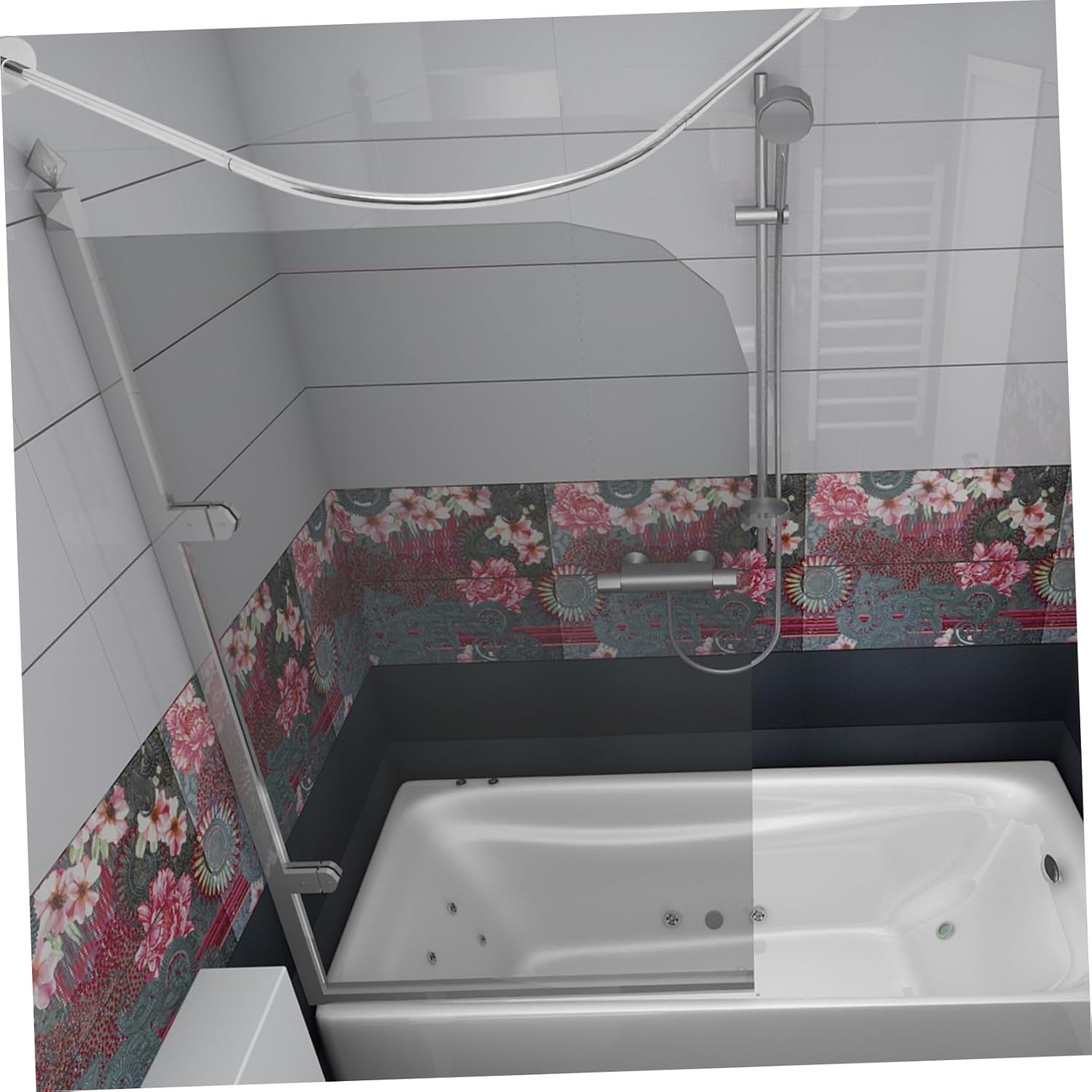 DECHOUS 3pcs Curved Shower Curtain Rod Shaped Tension Rod No Drill Installation for Bathroom and Laundry Room Versatile Shower