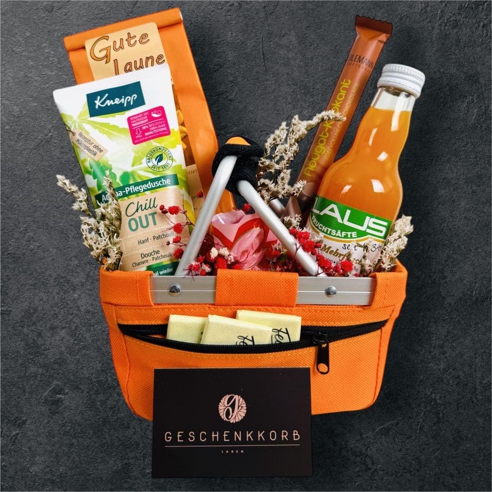Geschenkkorb Gute Laune | Fertig zum Verschenken mit Köstlichkeiten für gute Stimmung | Präsentkorb voller Freude | Hochwertige Artikel