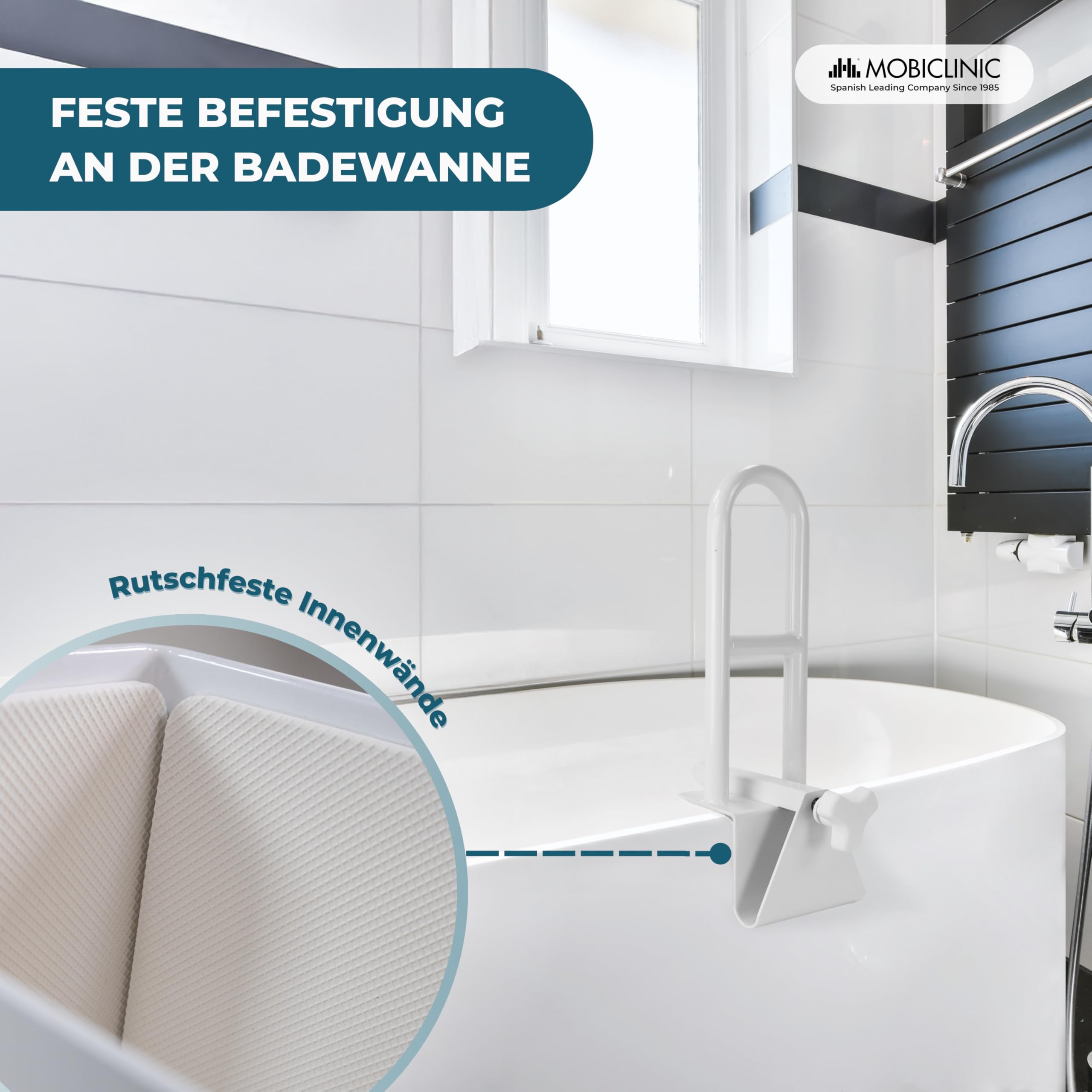 Mobiclinic, Einstiegshilfe Badewanne Senioren, Mit glatten Kanten (4,5 – 13,5 cm), ergonomischer Griff, max. 100 kg, klinische und häusliche Nutzung, sicher und funktional, Mobibary