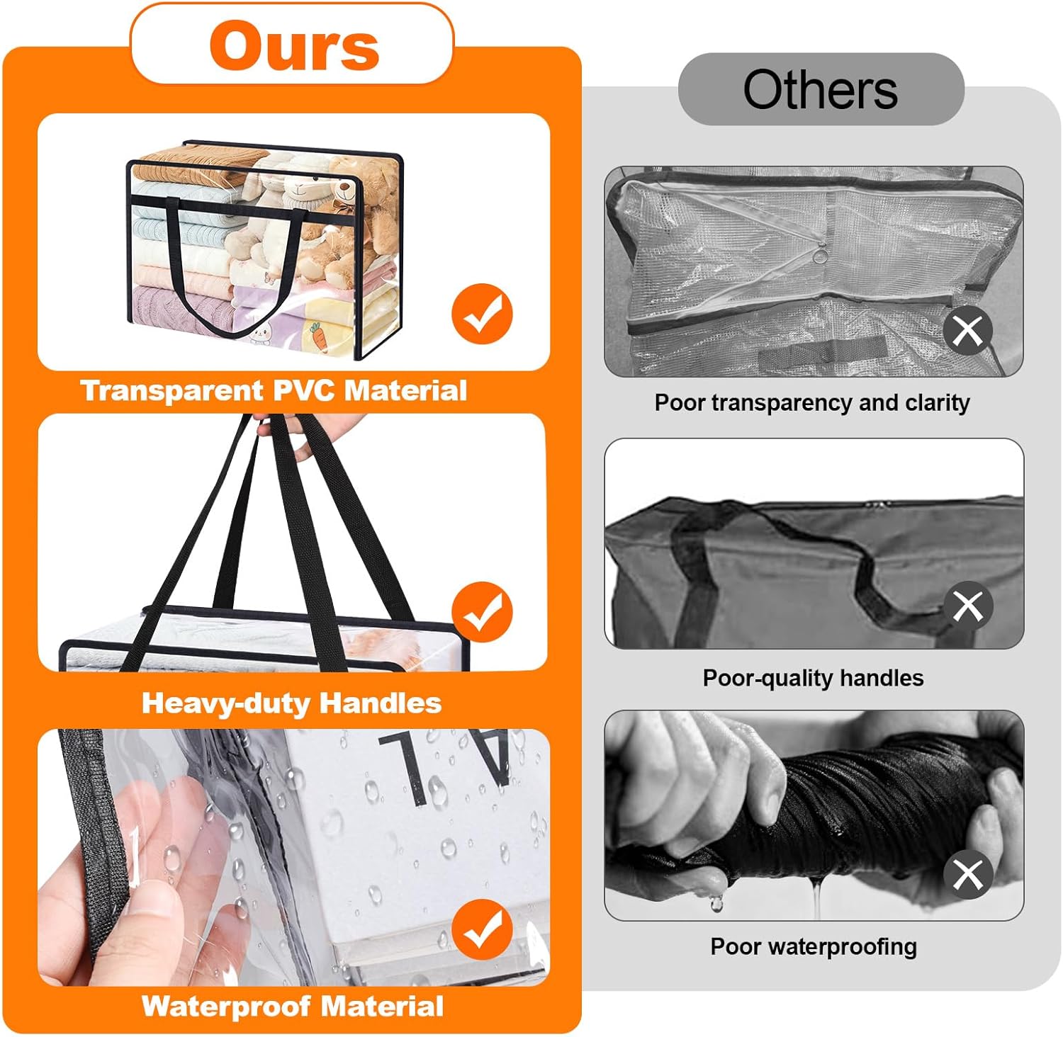8 Pack Clear Clothes Storage Bags, Vinyl Blanket Storage Containers with Heavy Duty Zipper, Foldable Moving Bags, Closet Organizers for Bedding, Clothing, Comforters, Linens, Duvet (60L)
