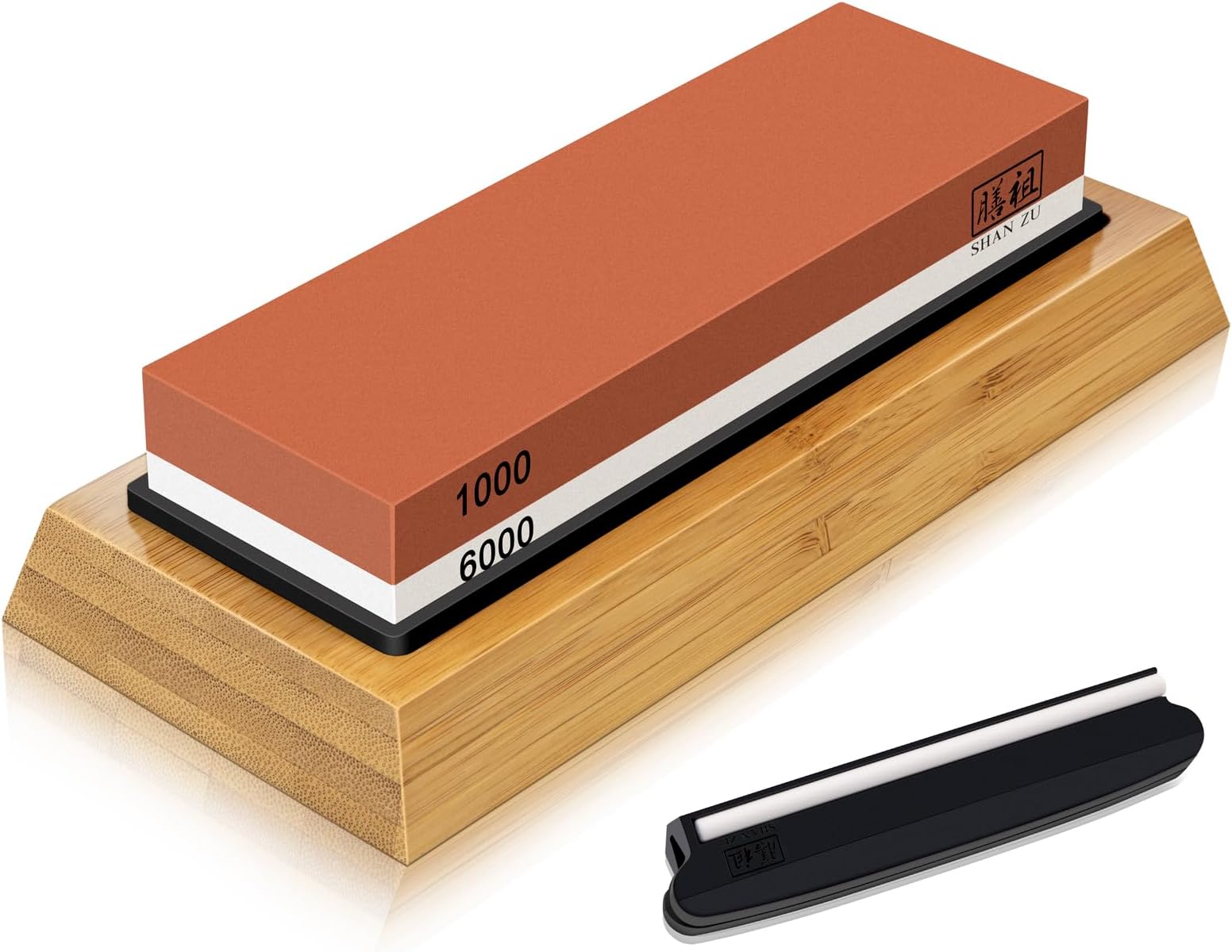 SHAN ZU Sharpening Stone for Knives, Grit 1000/6000 Whetstone with Angle Guide Non-Slip Bamboo Base Japanese Knife Sharpeners Stone Professional 2-in-1 Wetstone for Home Kitchen
