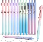 Stylos de gel noir, Stylo de gel mignon rétractable, Stys de pointe fin avec barre de couleur dégradée esthétique pour adultes adolescents Bureau écriture scolaire Prendre des notes Journaling (12Pack, 0.5mm)