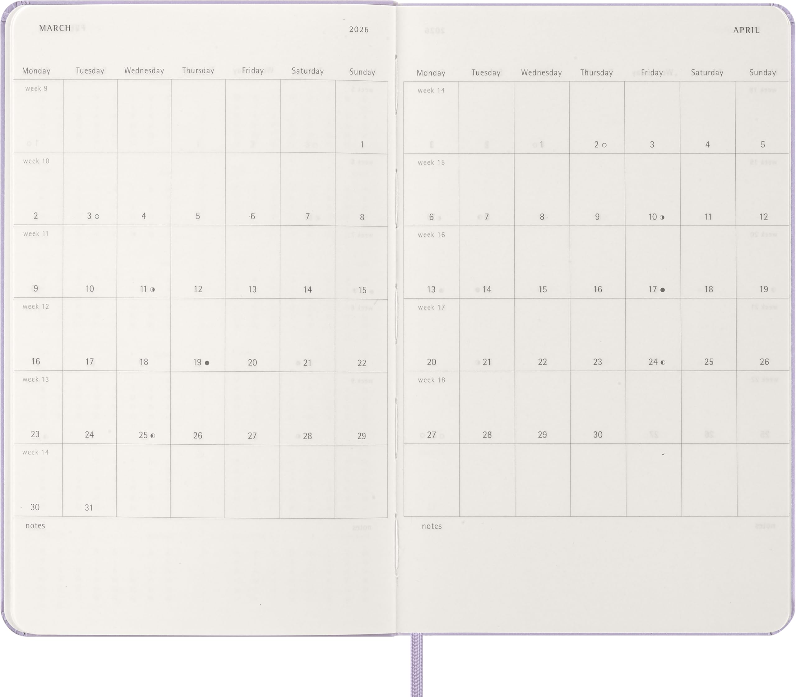 AGENDA DIARIA 2026 LARGUE LILA PASTEL TAPA DURA
