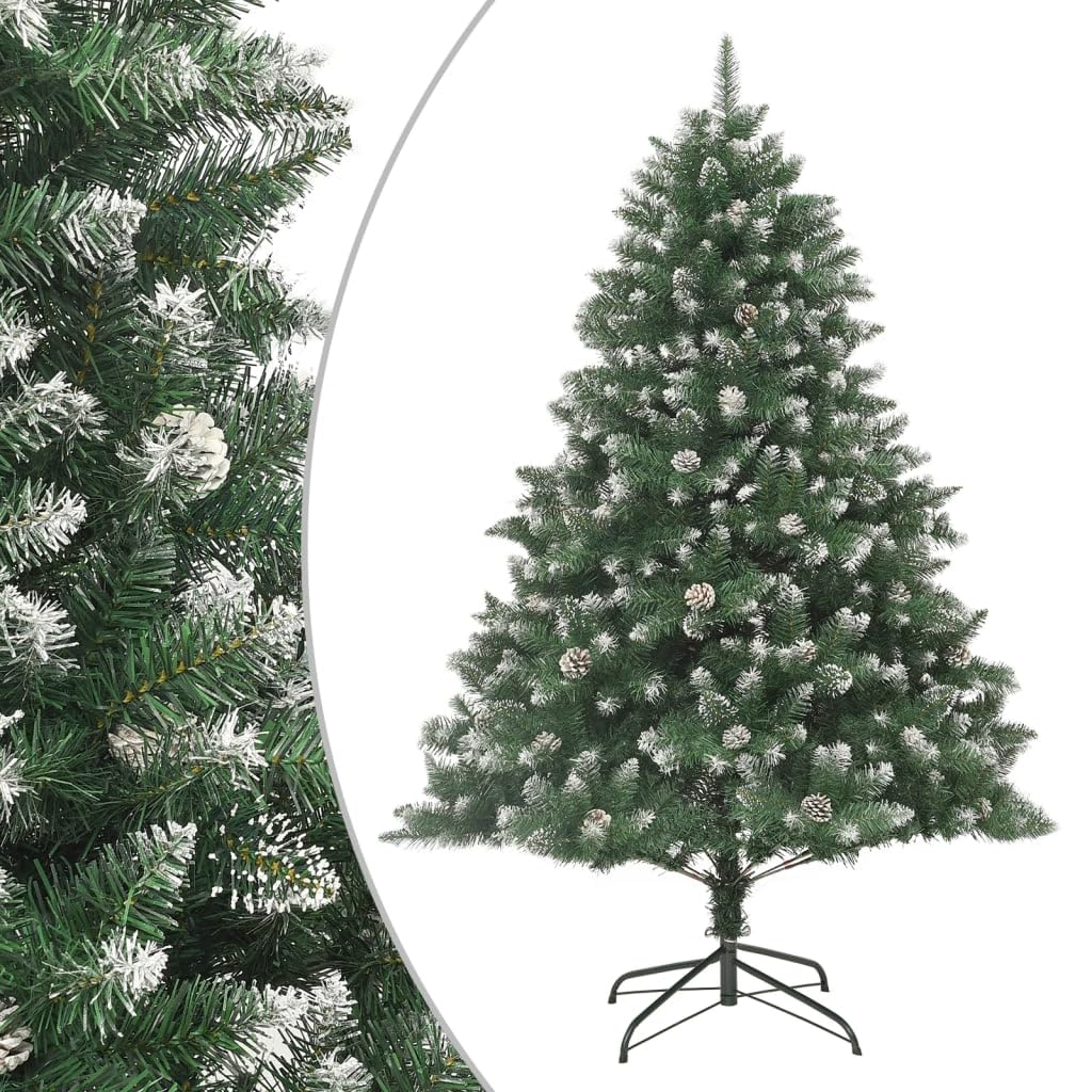 Árbol de Navidad artificial de 180 cm, diseño plegable, con soporte de acero y conos, verde y blanco nieve, para salón, pasillo y oficina