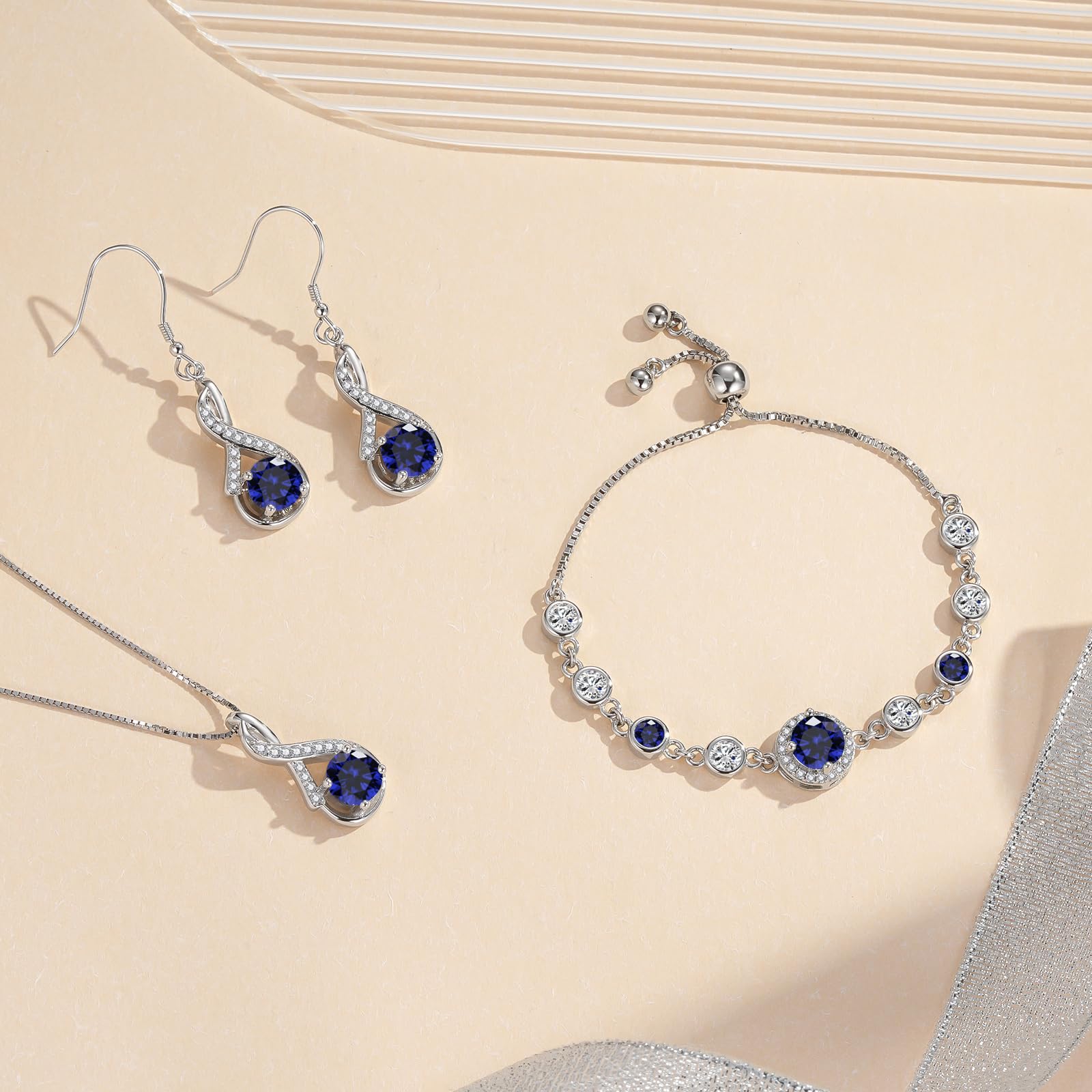 Parure de bijoux en argent sterling 925 pour femme - Ensemble collier, boucles d'oreilles et bracelet avec zircone cubique AAAAA - Bijou en argent 925 - Cadeau d'anniversaire de mariage
