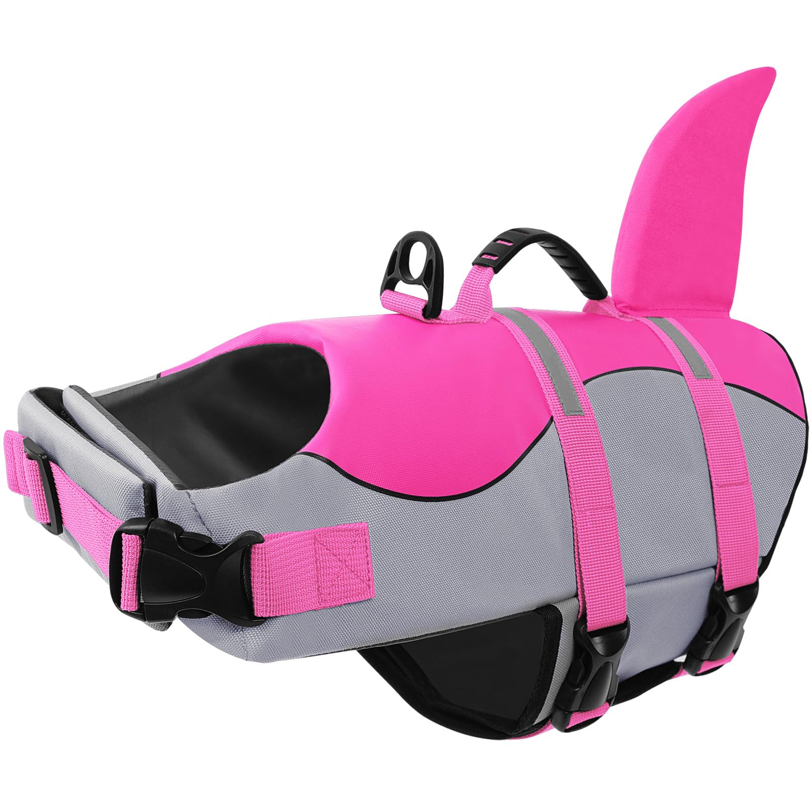 CITÉTOILE Schwimmweste Hunde Hai, Leicht und Sicher für Wassersport, hundeschwimmweste mit Griff und Reflektierend für Kleine Mittlere und Große Hunde, Rosa, XS