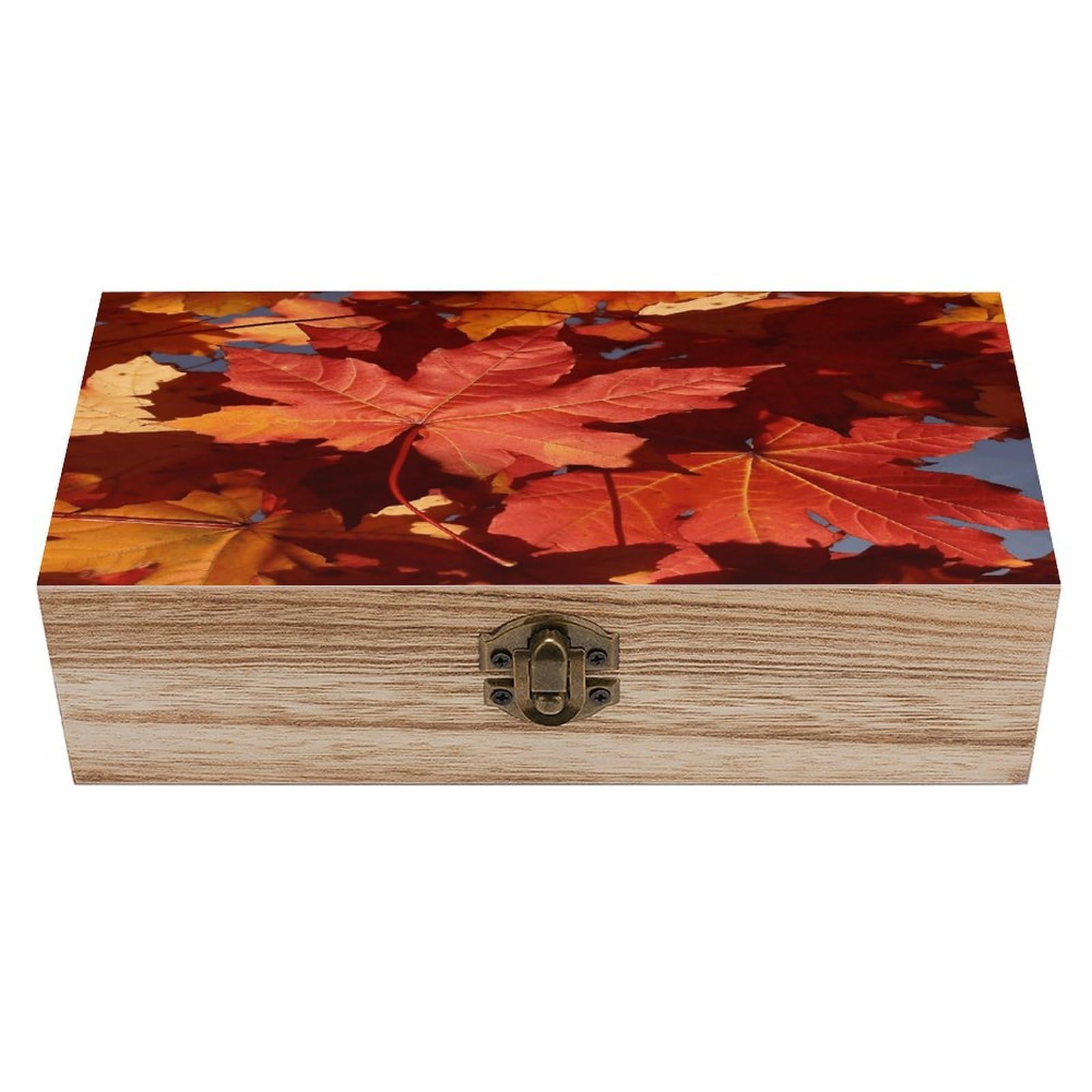 VstaDank Fall Maple Leafs Wooden Storage Box Wooden Keepsake Box with Hinged Lid Exquisite Solid Wood Decorative Jewelry Case Memory Box for Jewelry Photos Letters Crafts Trinkets