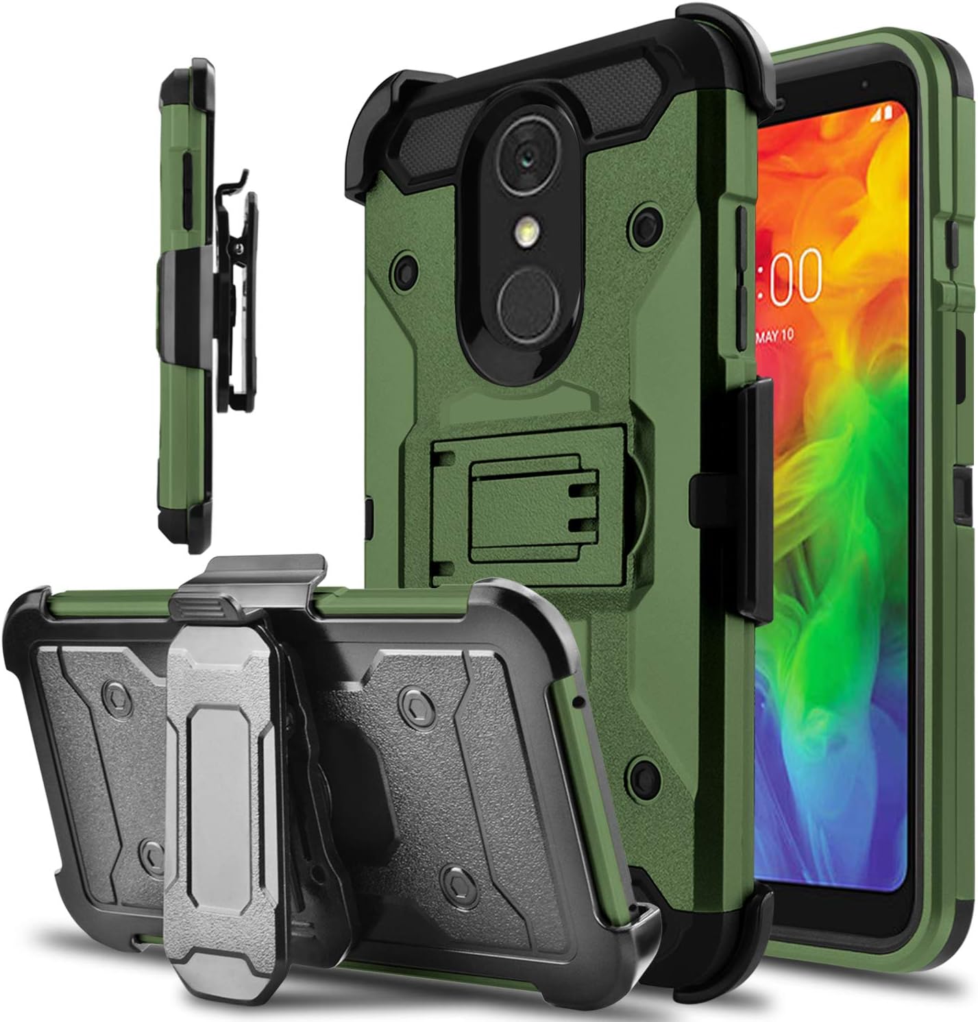 LG Q7 Case, LG Q7 Plus Case, lovpec Kickstand [Heavy Duty Protection] Swivel Belt Clip Holster Full Body Armor Protective Shockproof Phone Case Cover for LG Q7 / LG Q7+ / LG Q7 Alpha (Natural)