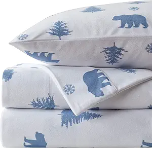 Flannel Sheets Warm and Cozy Deep Pocket Breathable All Season Bedding Set with Fitted, Flat and Pillowcases, Full, Winter Bears