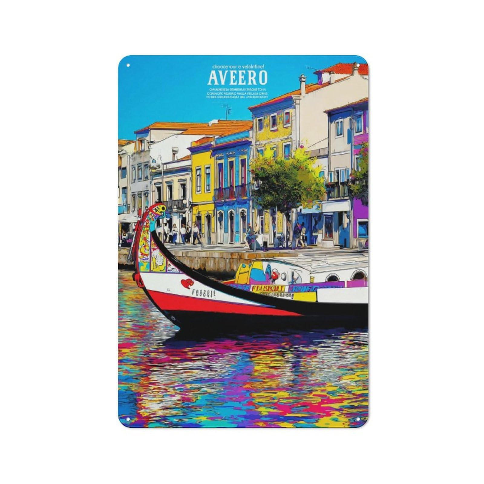 Junmoney Colorful Aveiro Canal Scene Tin Wall Plaque 30X20cm With For Kitchen Or Home Bar, Suited To Kitchen Decor Lovers