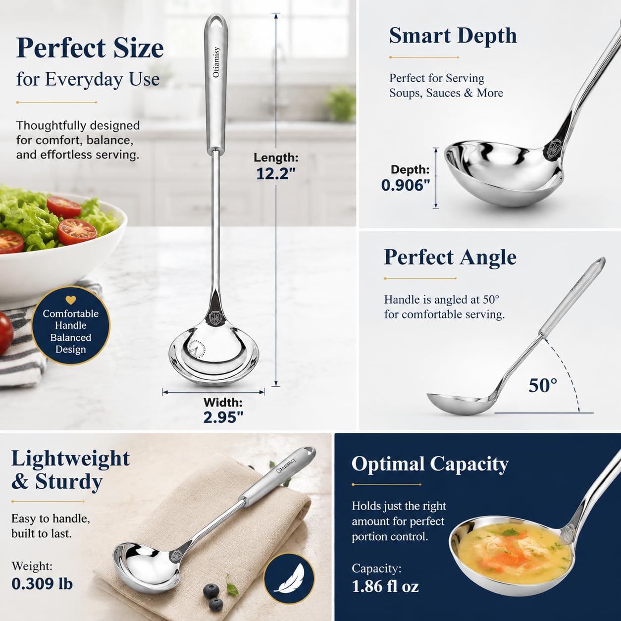 316L Stainless Steel Soup Ladle & Skimmer Set, 2PCS Mirror Polish