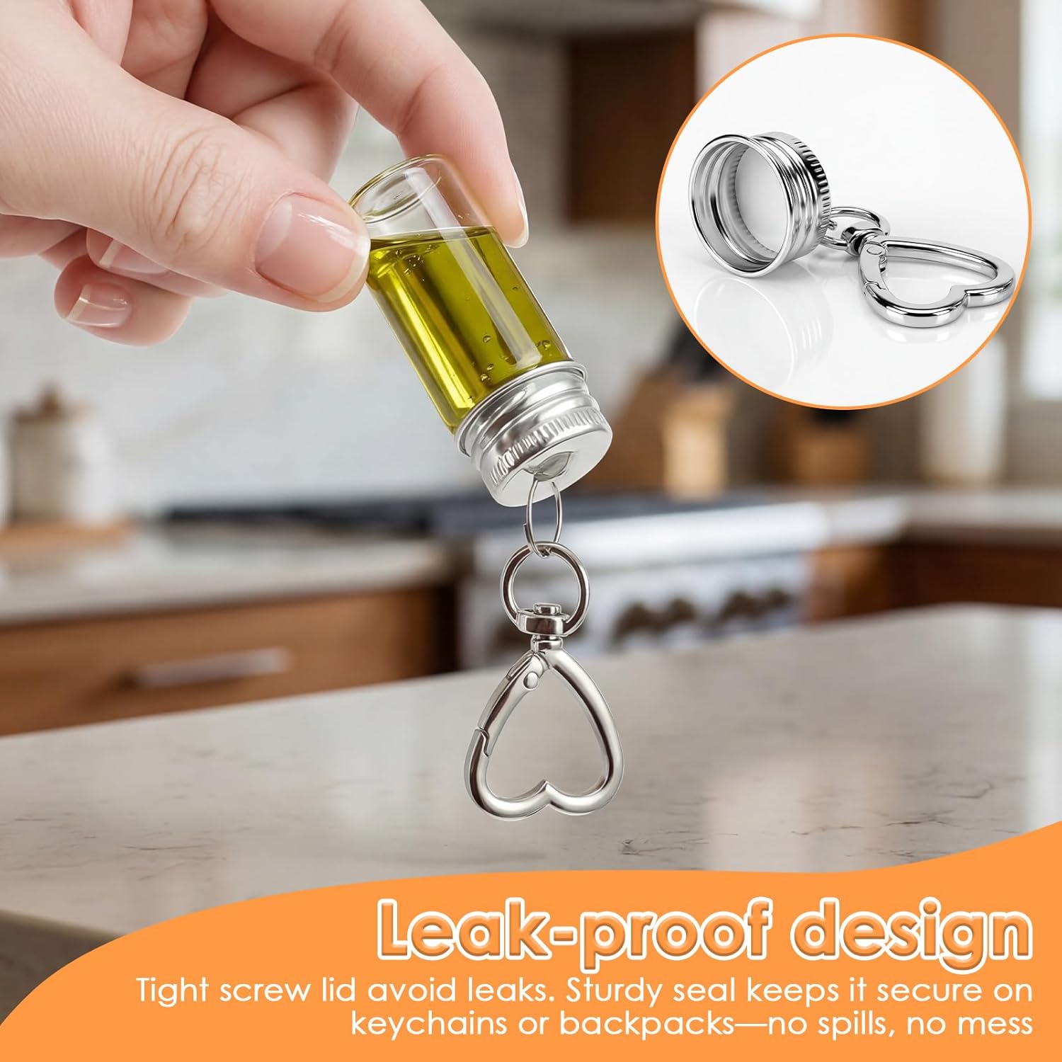 6 Pcs Travel Salt Shaker, Mini Salt Keychain Bottle with Mini Funnel, Portable Clear Glass Spice Jar, Small Key Chain Travel Salt and Pepper Shakers for Camping, Office, Outdoor