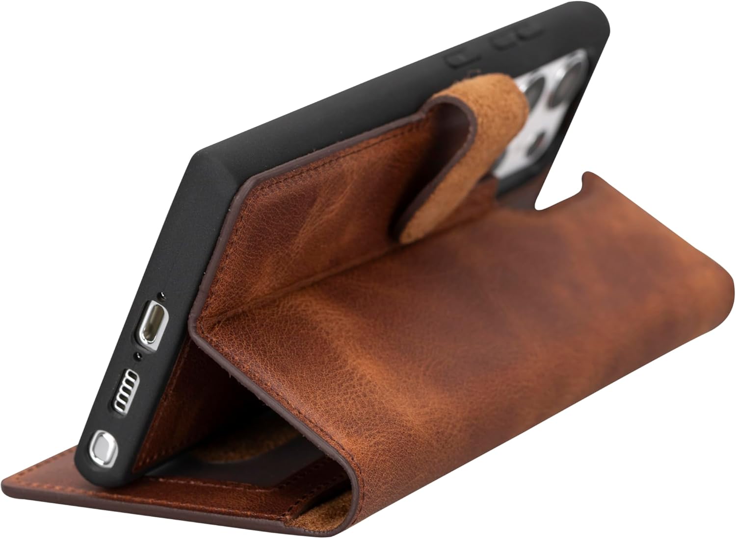 HARDISTON Premium Leather Wallet Case Compatible with Galaxy S23 Ultra - Handmade - Detachable Magnetic Flip Cover with Card Holder & Kickstand - Full Edge Protection (Brown)