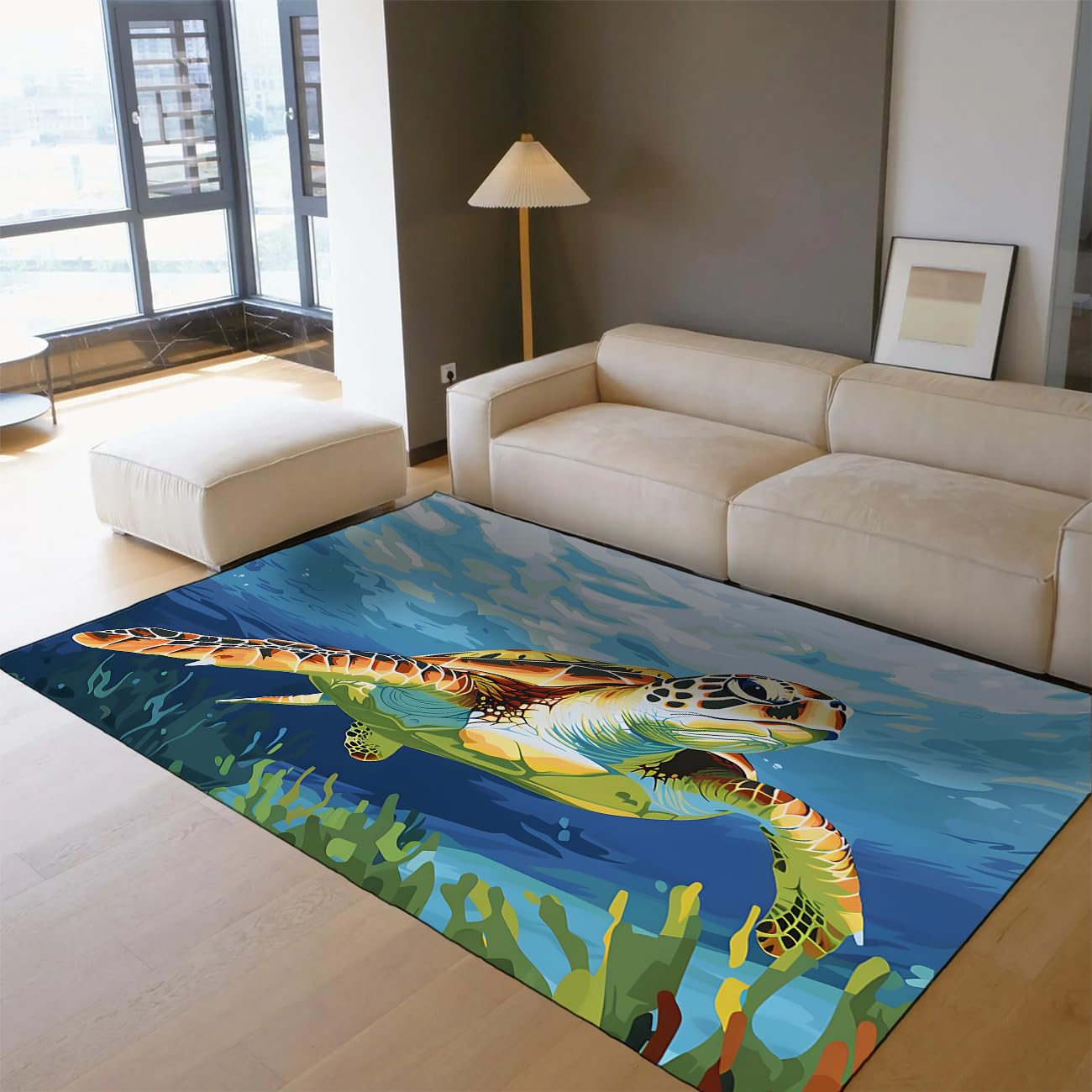 Tapis de salon tortue de mer 180x240cm pour chambre et bureau lumineux