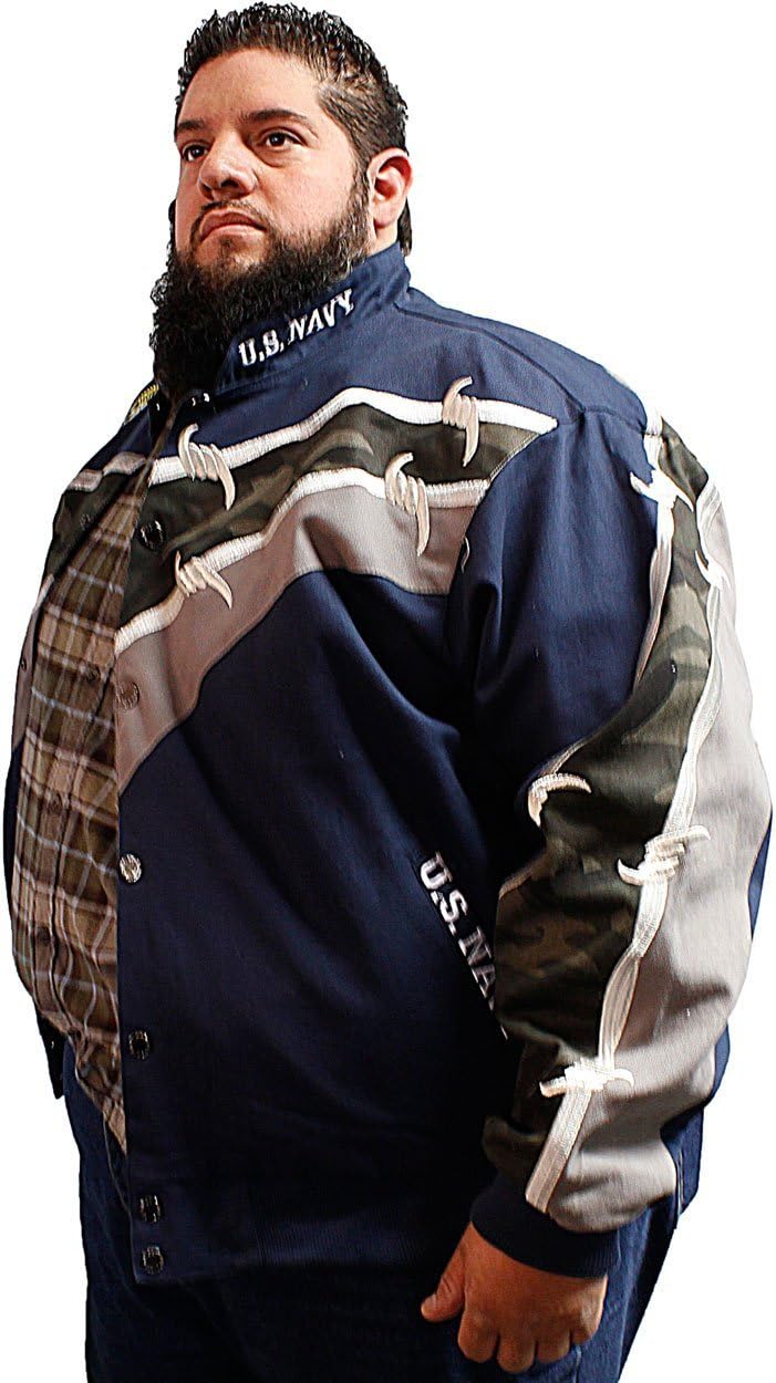 Big Men Camouflage Jacket Reverse to Navy Blue–Navy Patches