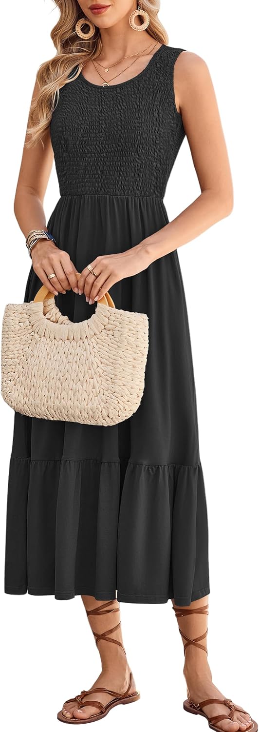 AUSELILY Women's Sleeveless Maxi Dress Summer Sundress Smocked Empire Waist Crew Neck Sun Dresses 2026 New - Image 2