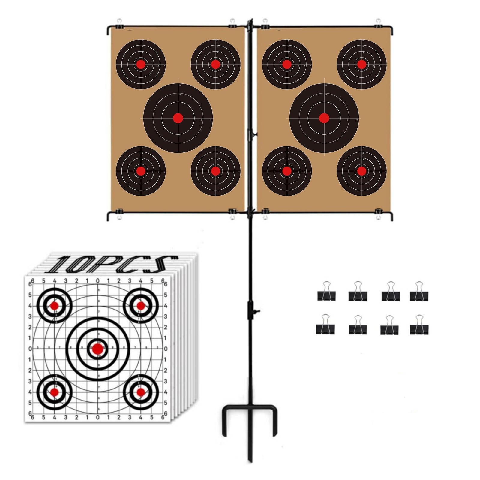 Adjustable Shooting Target Stand with 10pcs Target Papers for Outdoor, Exploding Bottle Target Caps for Backyard Shooting, Suitable for BB Gun, Airsoft, Airgun, Pellet, Rifle