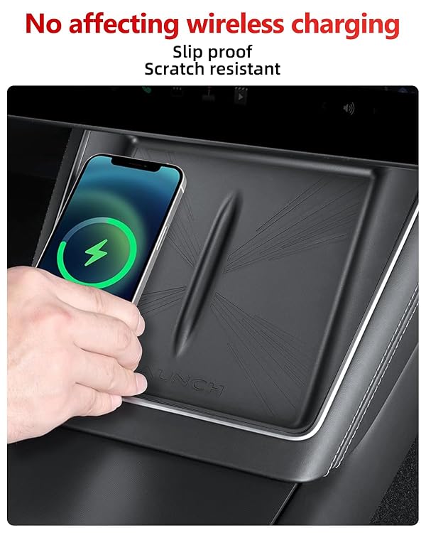 Black Center Console Silicone Mat Conpatible vith Tesla Model Y Juniper 2025-2026, Waterproof Spill Proof Center Console Liner Pad, Non-Slip Vireless Charging Friendly Interior Accessories(Style A) by LIMBQS - Image 4