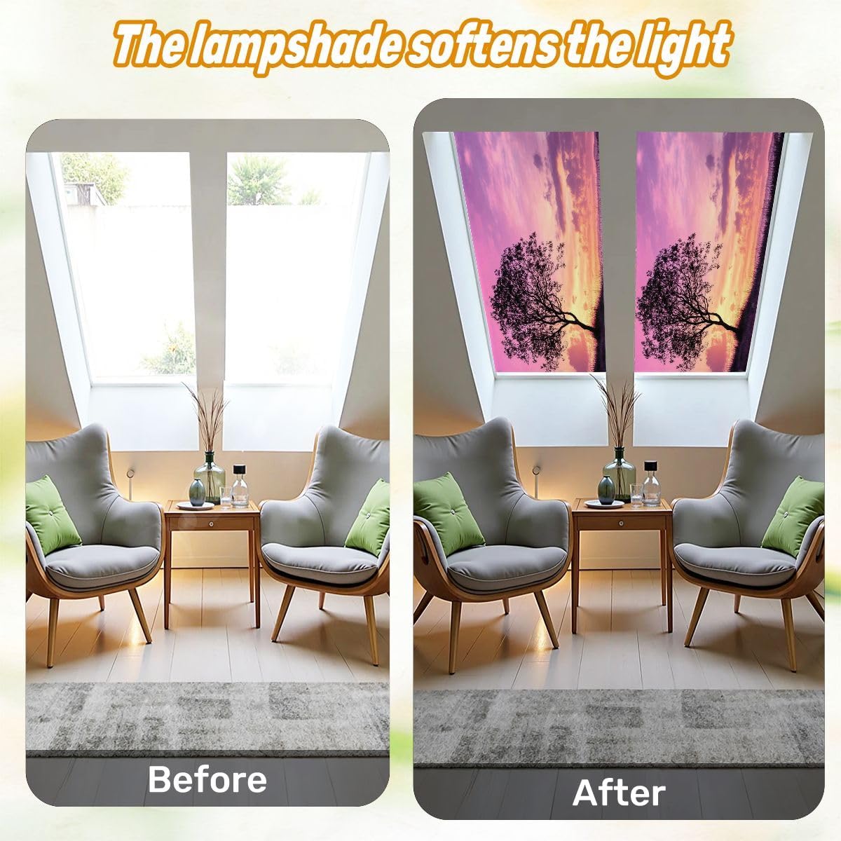 Fluorescent Light Covers for Ceiling Lights Silhouette Tree Grass Pink Purple Sky Cloud Easy to Install Magnetic Light Filter for Classroom Office Hospitals School Home Decor