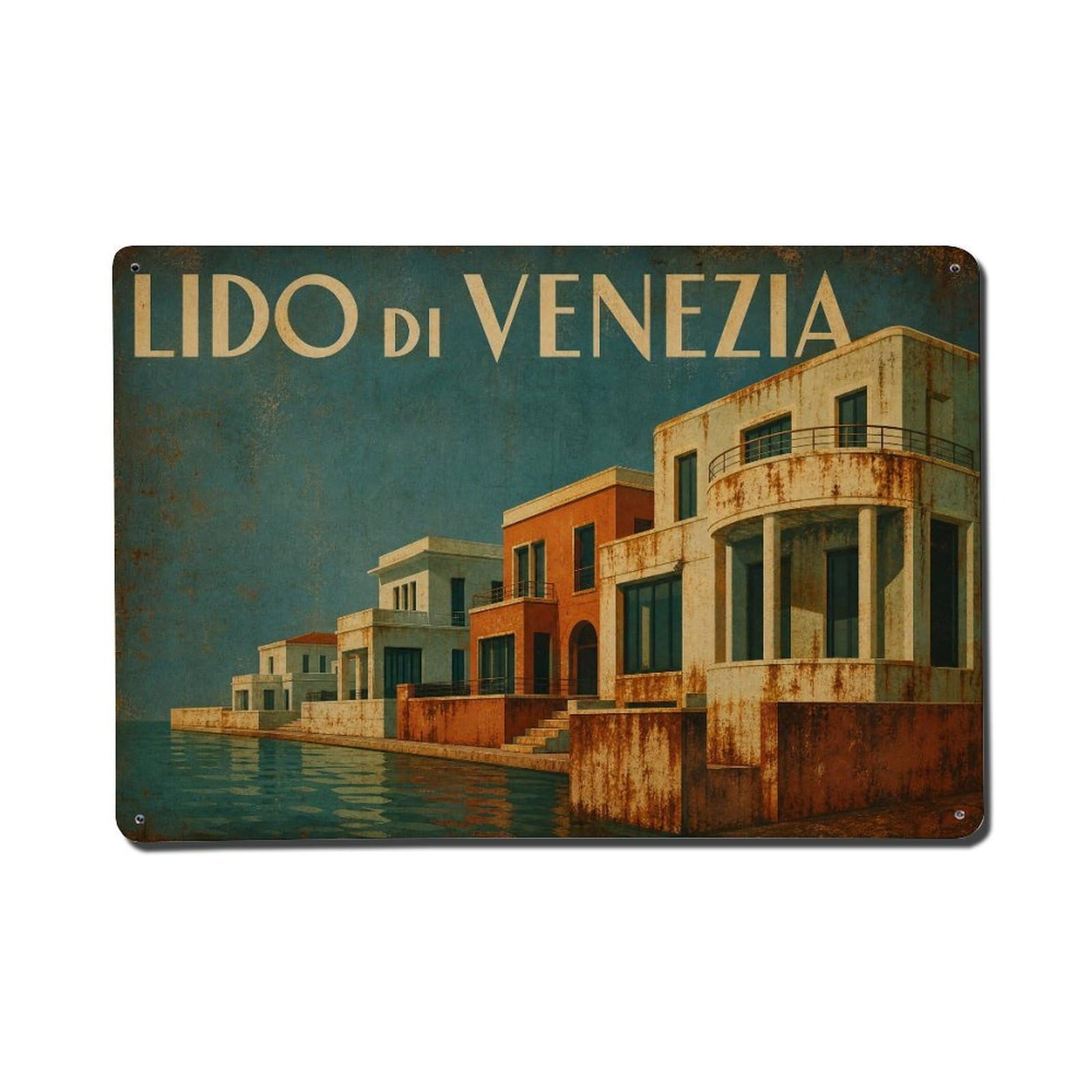 Vintage Travel Lido Venezia Coastal Villas Elegant Italy Metal Tin Sign