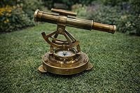 Vista 5 de Telescopio Alidade de latón antiguo con brújula instrumentos de encuesta Alidate Decoración de mesa para el hogar/oficina