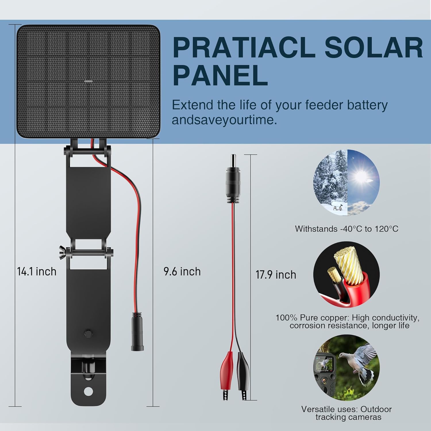 SUNAPEX 12V Deer Feeder Solar Panel 2.4W ETFE Monocrystalline Solar Trickle Charger - Waterproof Solar Battery Maintainer with Adjustable Mounting Bracket for Hunting Game Feeders, Timers and Cameras