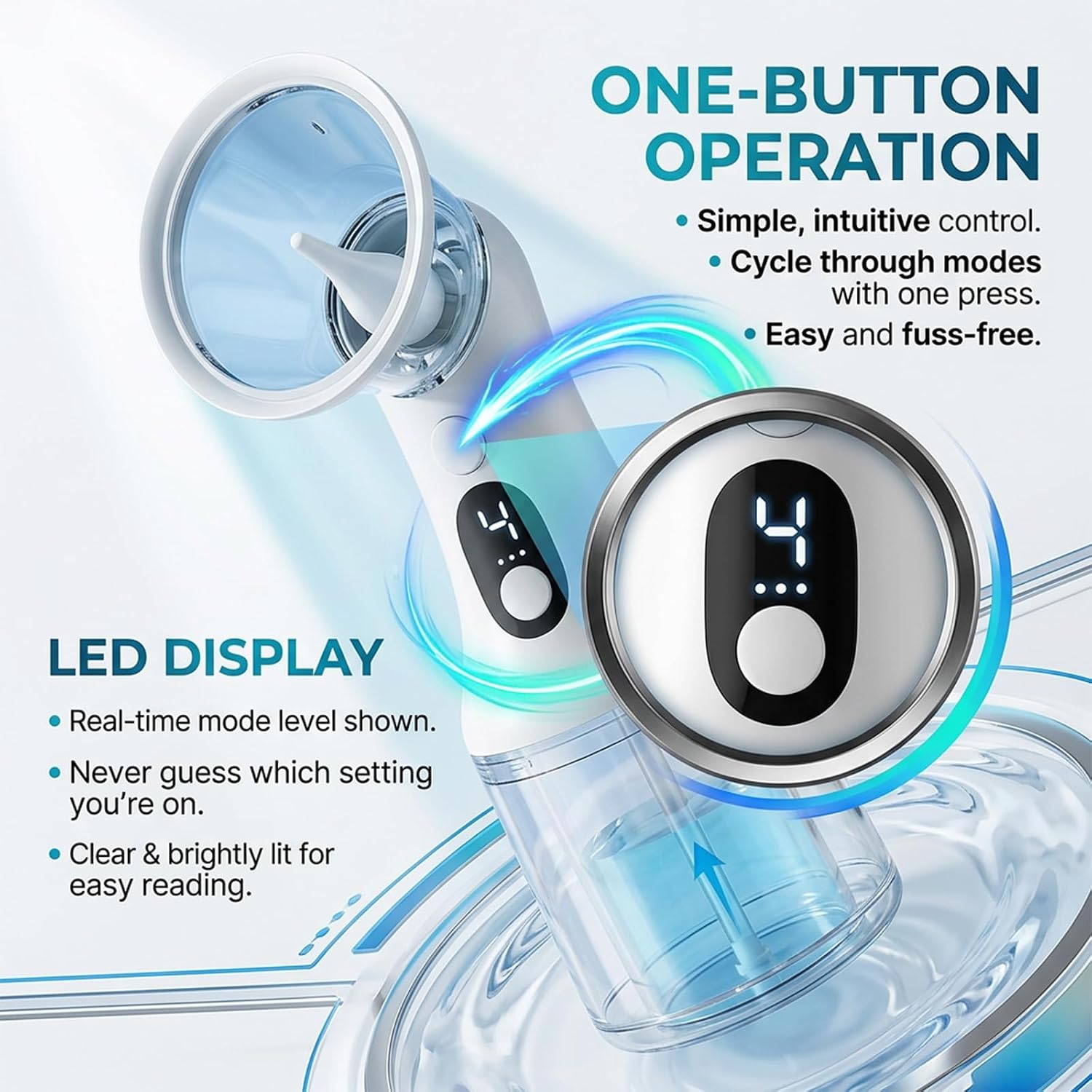 Ear Cleaner, Water Ear Cleaner, Waxy Electric Ear Cleaning Irrigator with 4 Pressure Modes & LED Display, Electric Automatic Ear Cleaner for Safe Ear Cleaning at Home