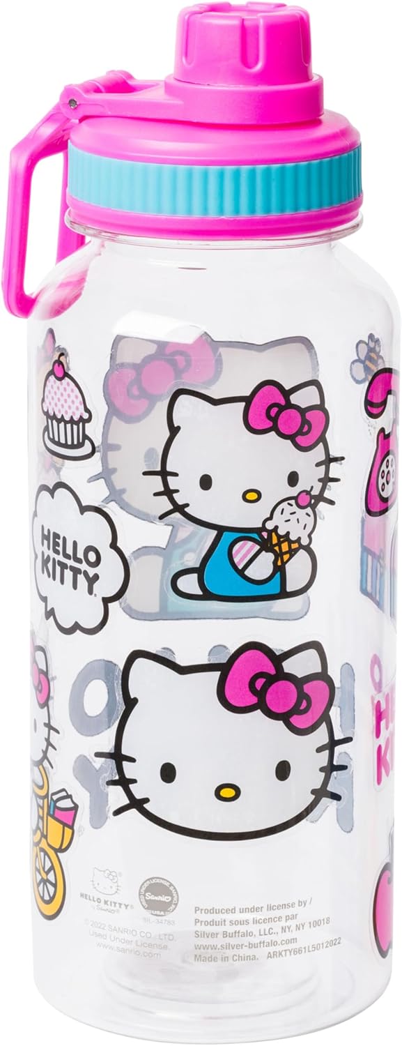 Silver Buffalo Sanrio Hello Kitty Twist Spout Plastic Bottle with Sticker Set, 32 Ounce - Image 6