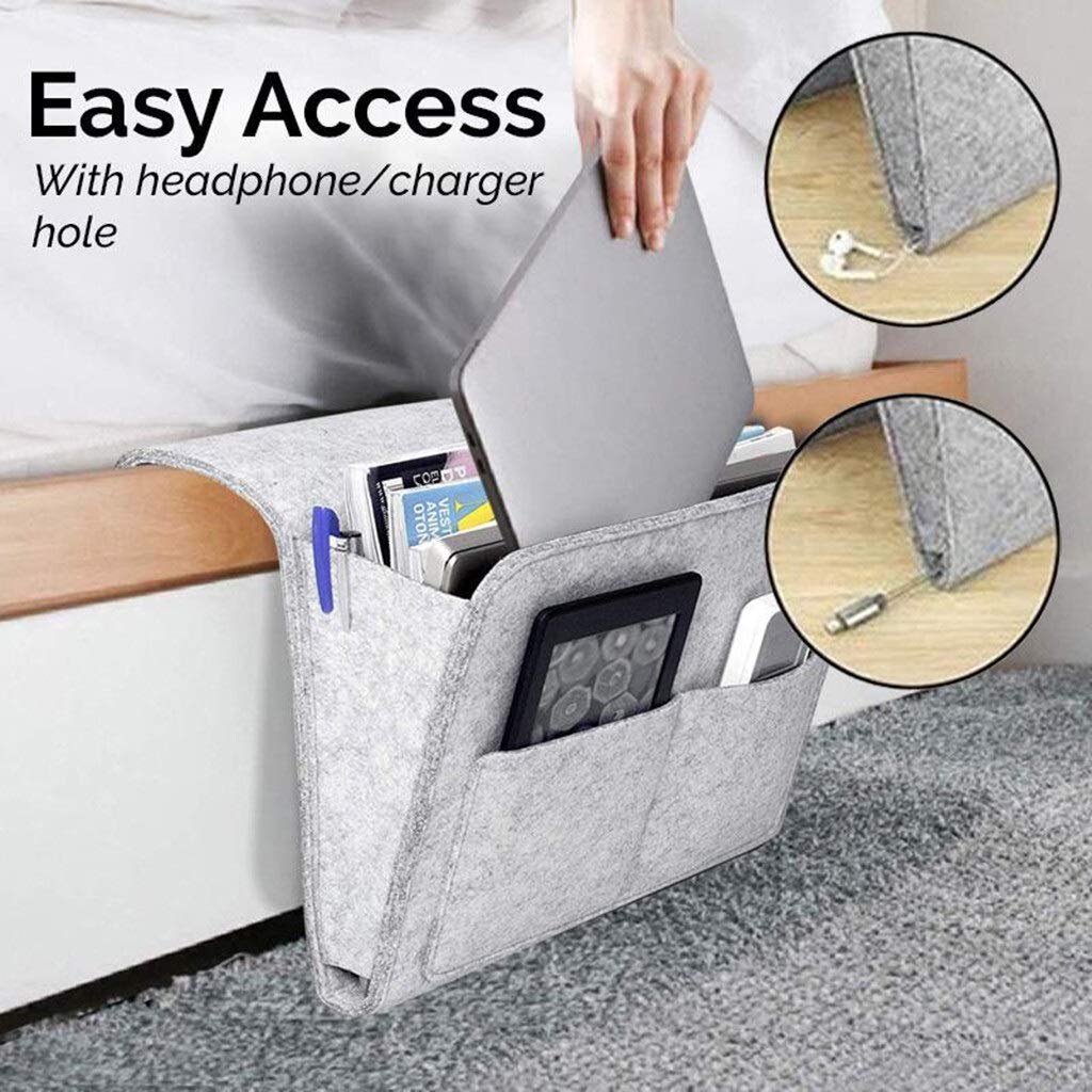 Poche De Chevet Organisateur Marron Feutre – Rangement Lit Canapé Télécommande Téléphone Magazine