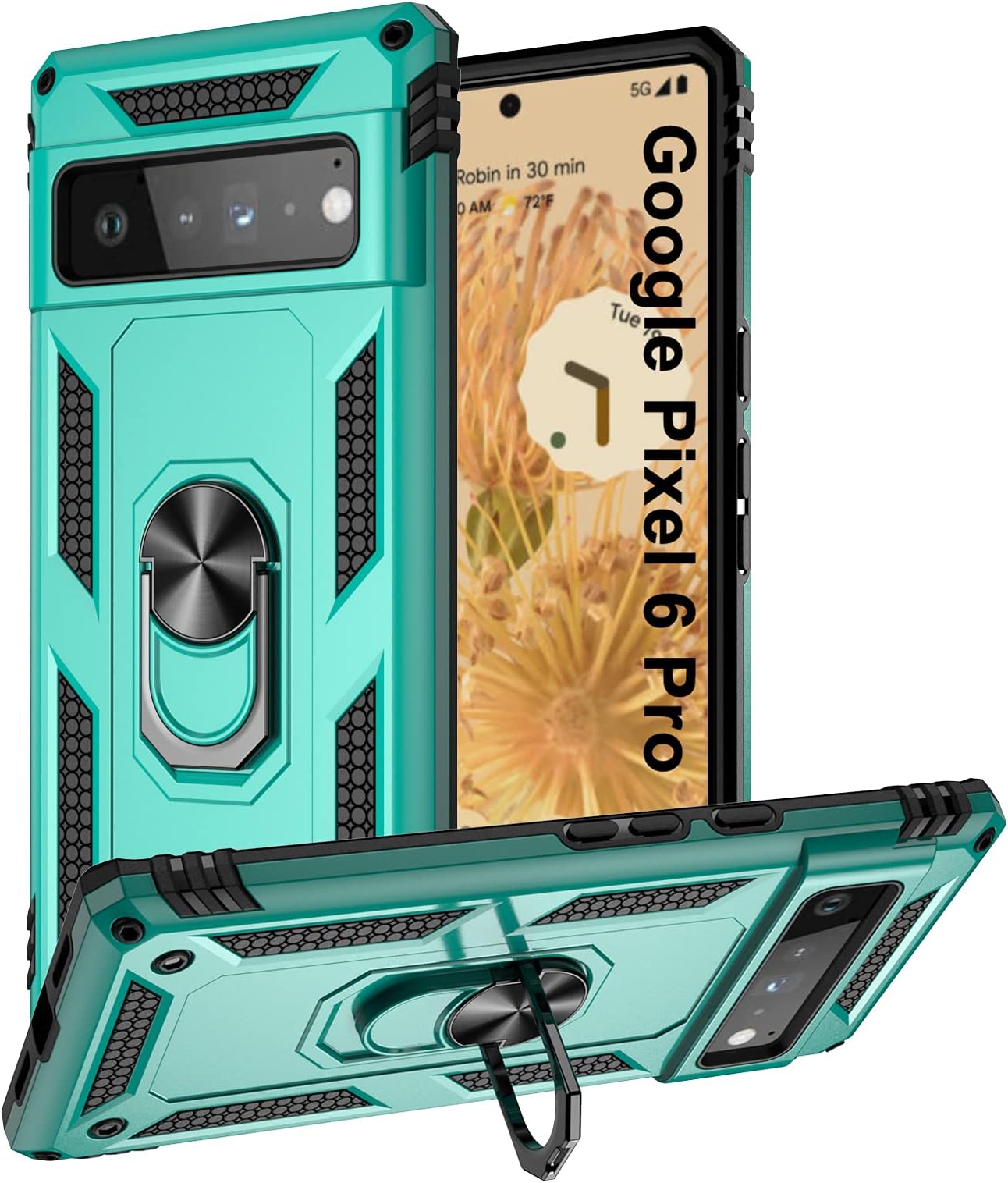 Aliruke Google Pixel 6 Pro Case, Google Pixel 6 XL Case with Finger Ring Holder Kickstand, Military Grade Stand Cover Phone Cases Compatible for Google Pixel6 Pro, Mint