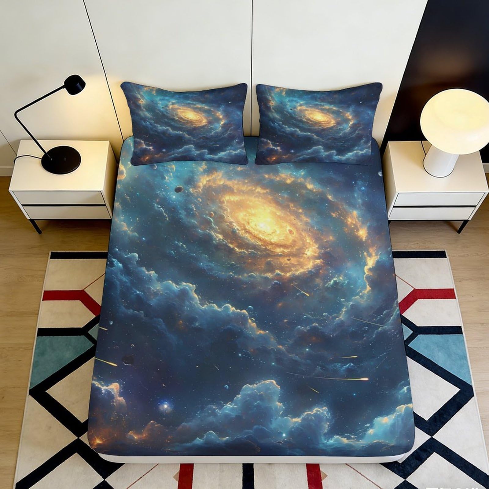 Qjzxknhpgr Style-8 3D Printed Galaxy Starry Sky Fitted Sheet Microfiber Soft Breathable Cosmic Nebula Mattress Cover For Bedroom Dorm Decor 90X200x25cm