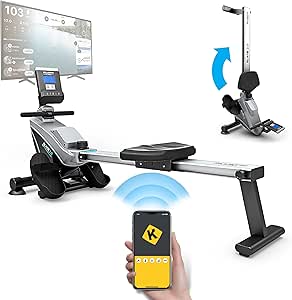 Bluefin Fitness BLADE Heim-Gym Zusammenklappbares Rudergerät | Anpassbarer magnetischer Widerstand | 8xIntensitäts-Stufen | Reibungsloser Riemenantriebe | Digitale LCD-Fitness-Konsole | Smartphone-App